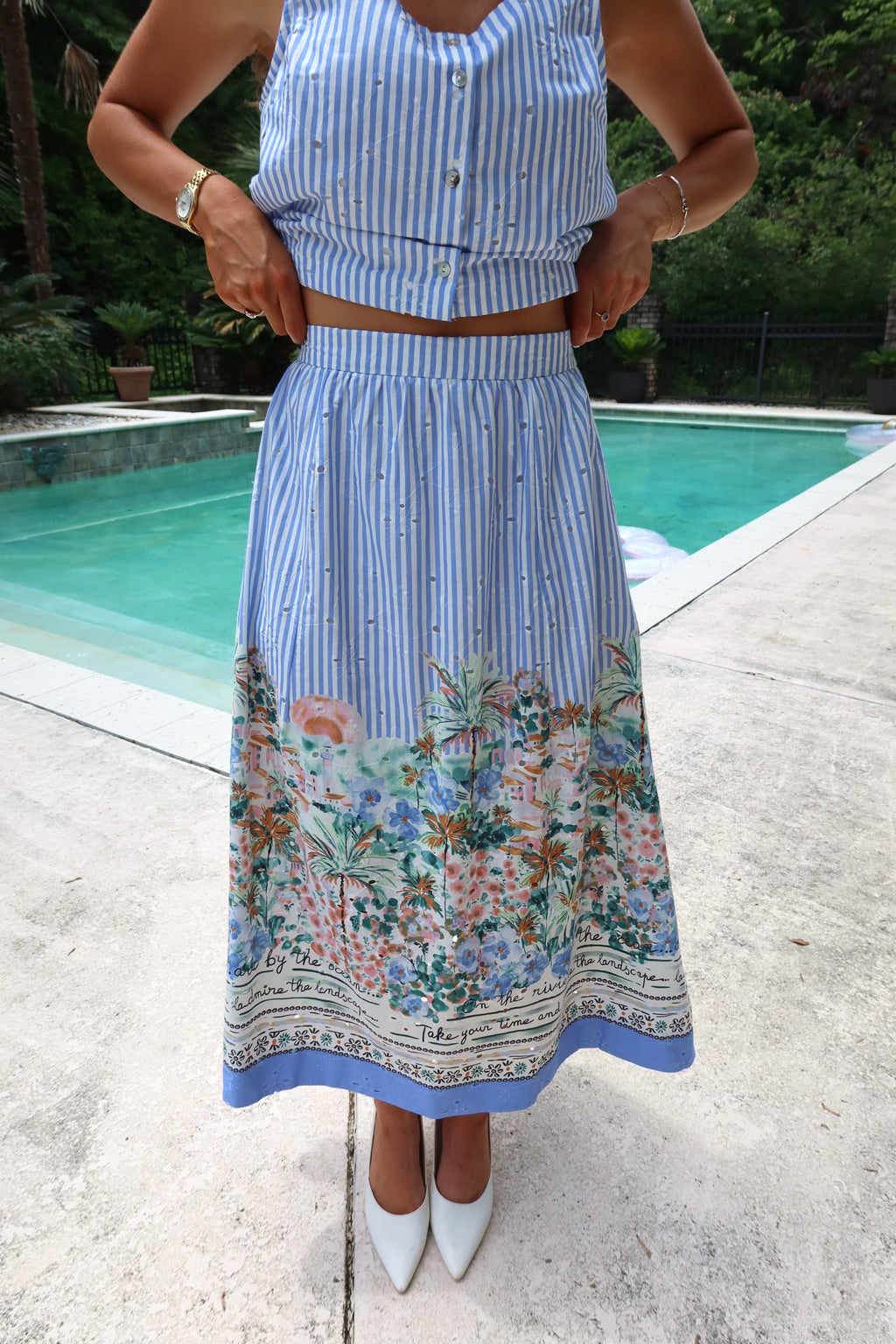 Sicily Midi Skirt- Blue/Multi
