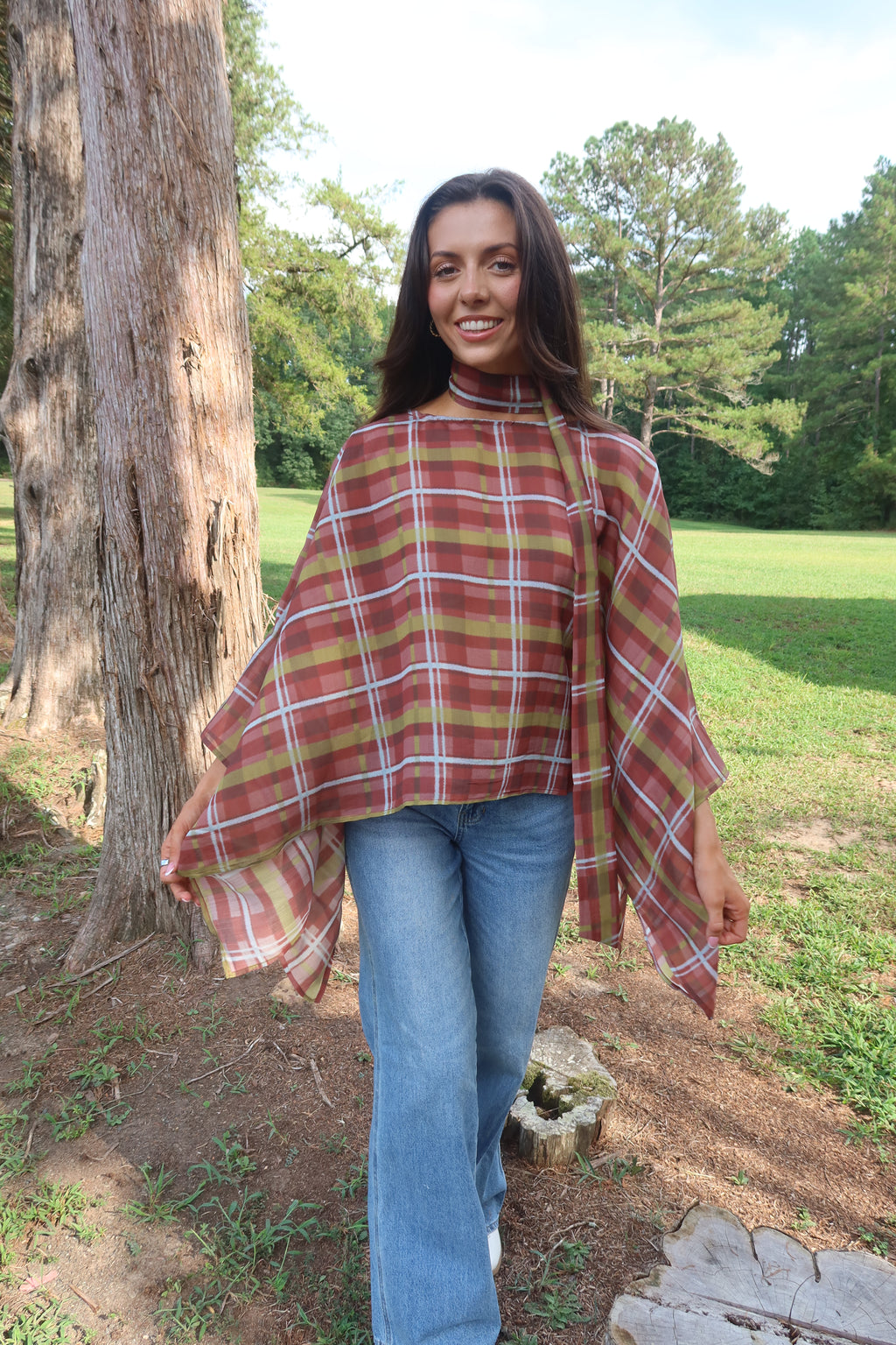 Clara Plaid Scarf Top- Multi