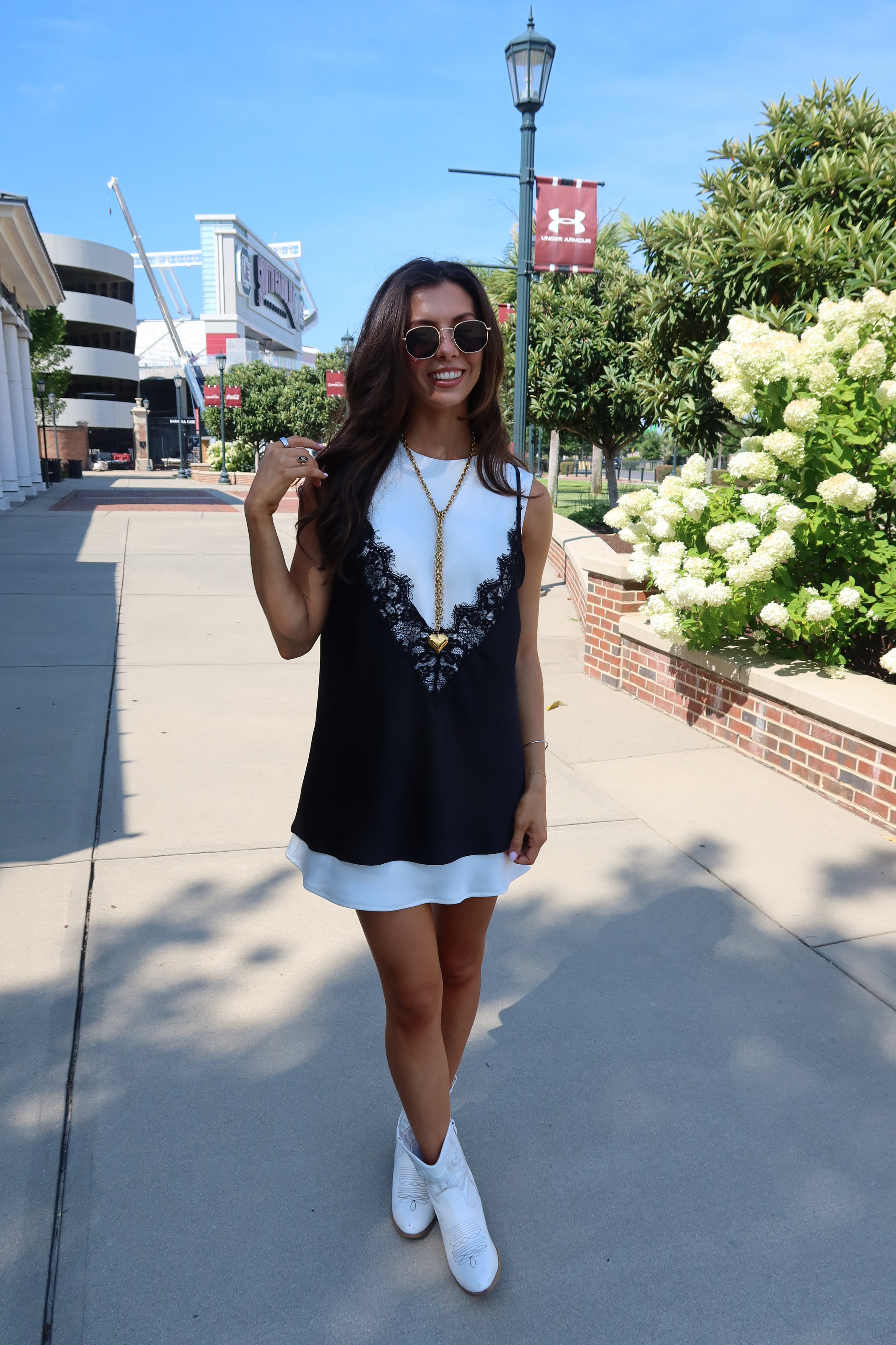Downtown Mini Dress- White/Black