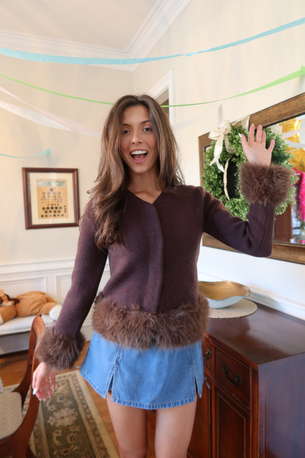 Manhattan Fur Cardigan- Brown