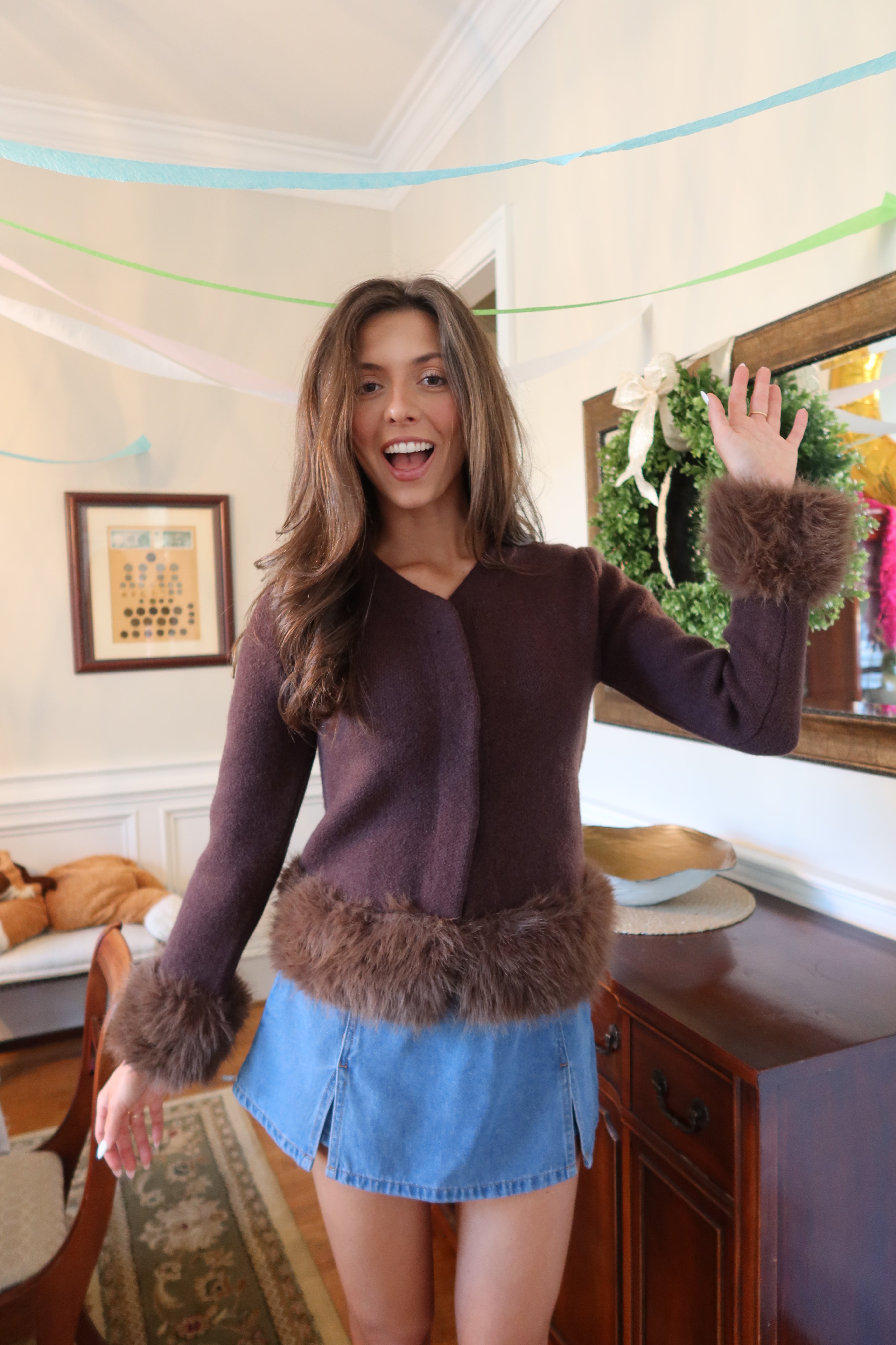 Manhattan Fur Cardigan- Brown