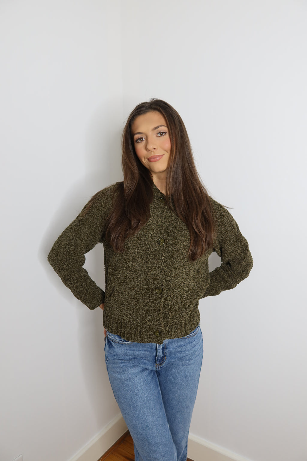 Janie Collar Cardigan- Olive