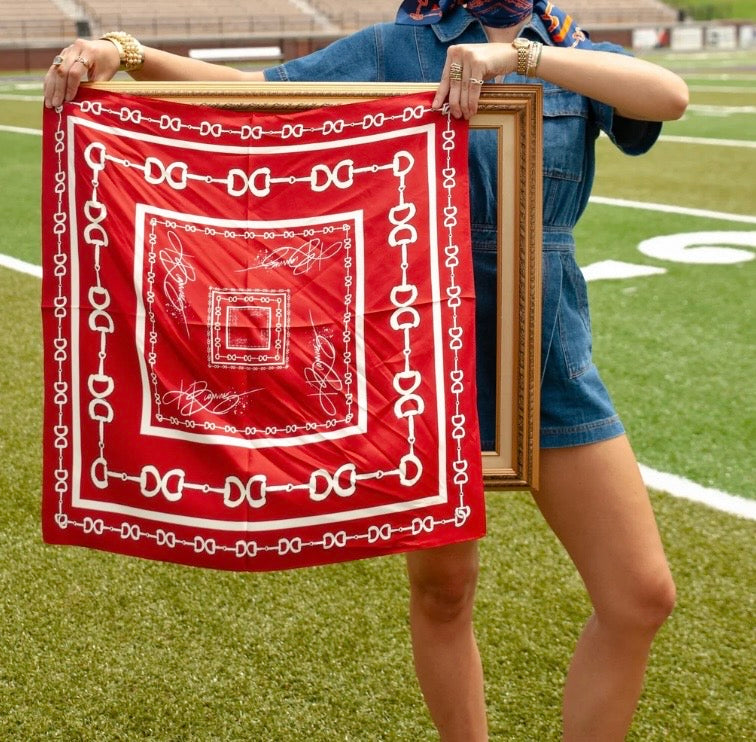 Maroon & White Horse Bit Silk Scarf- 26x26