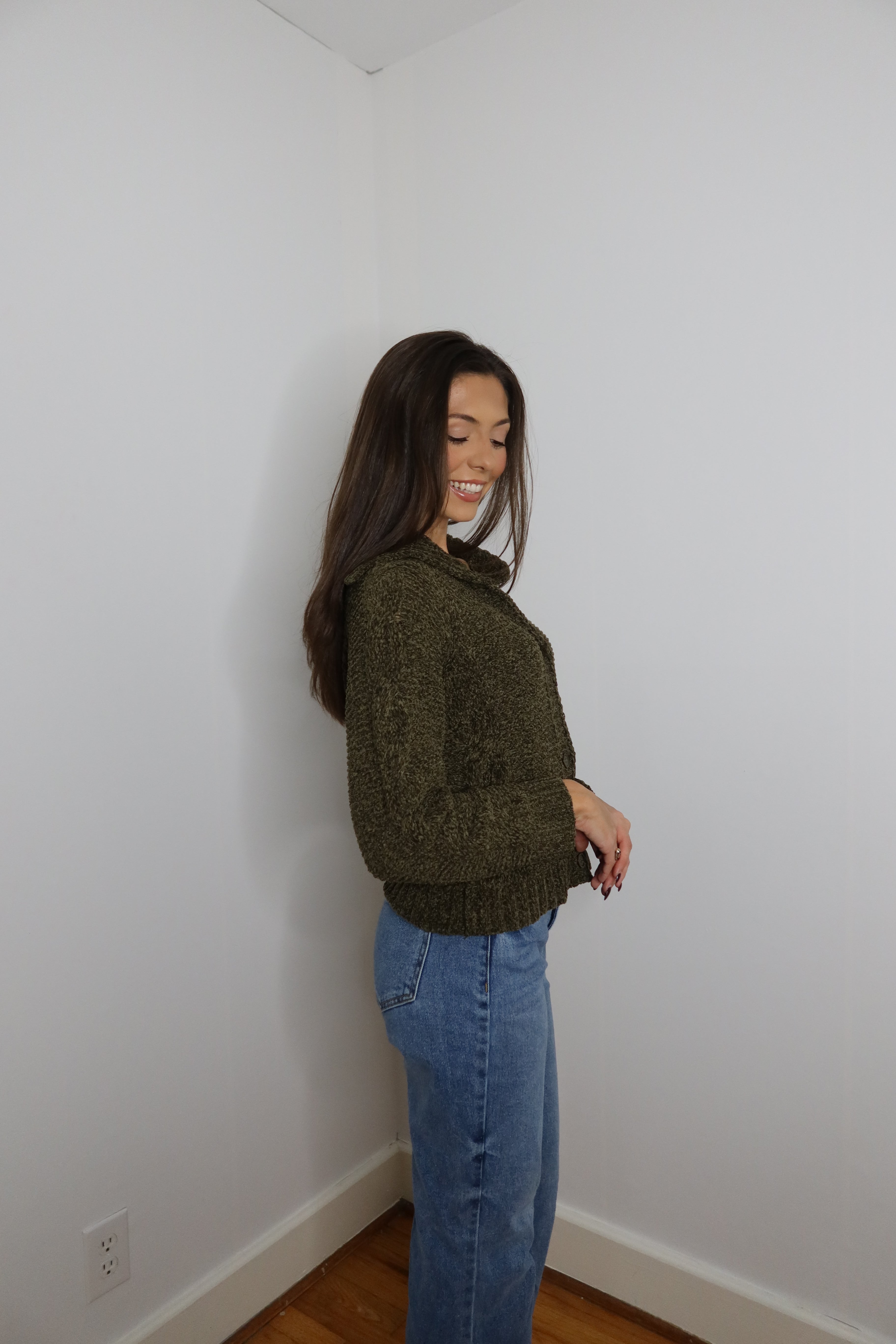 Janie Collar Cardigan- Olive