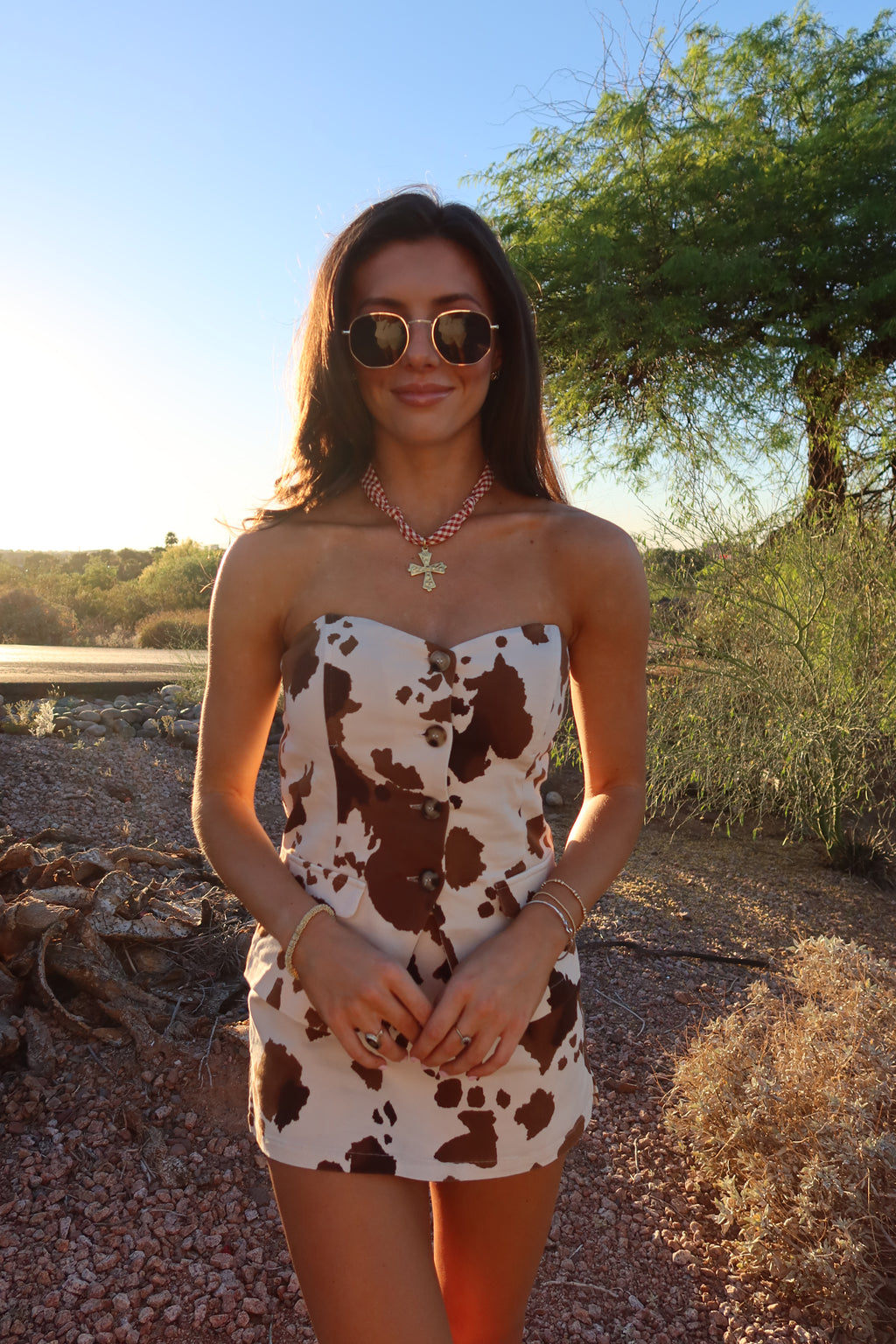 Gingham Sweetheart Scarf Necklace- Red/White