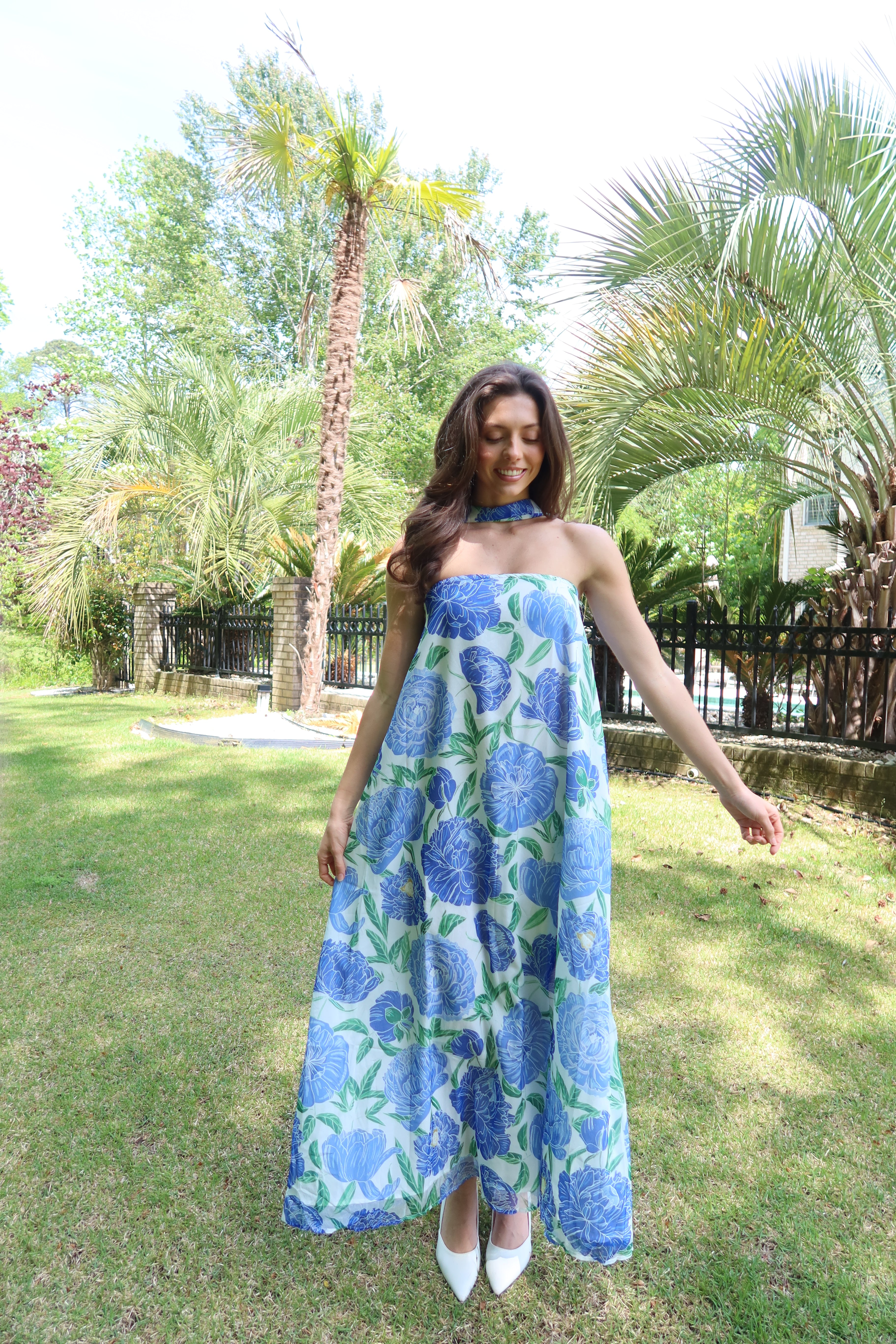 Cape Cod Scarf Maxi Dress- Blue