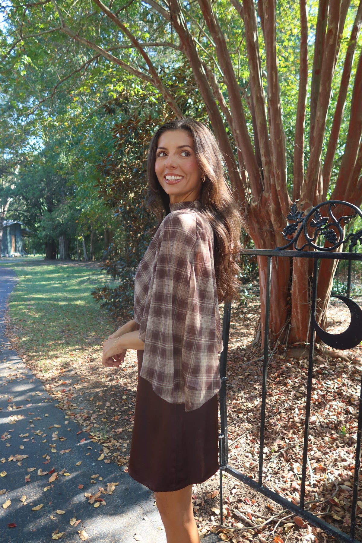 Park Avenue Plaid Cape Mini Dress- Cocoa