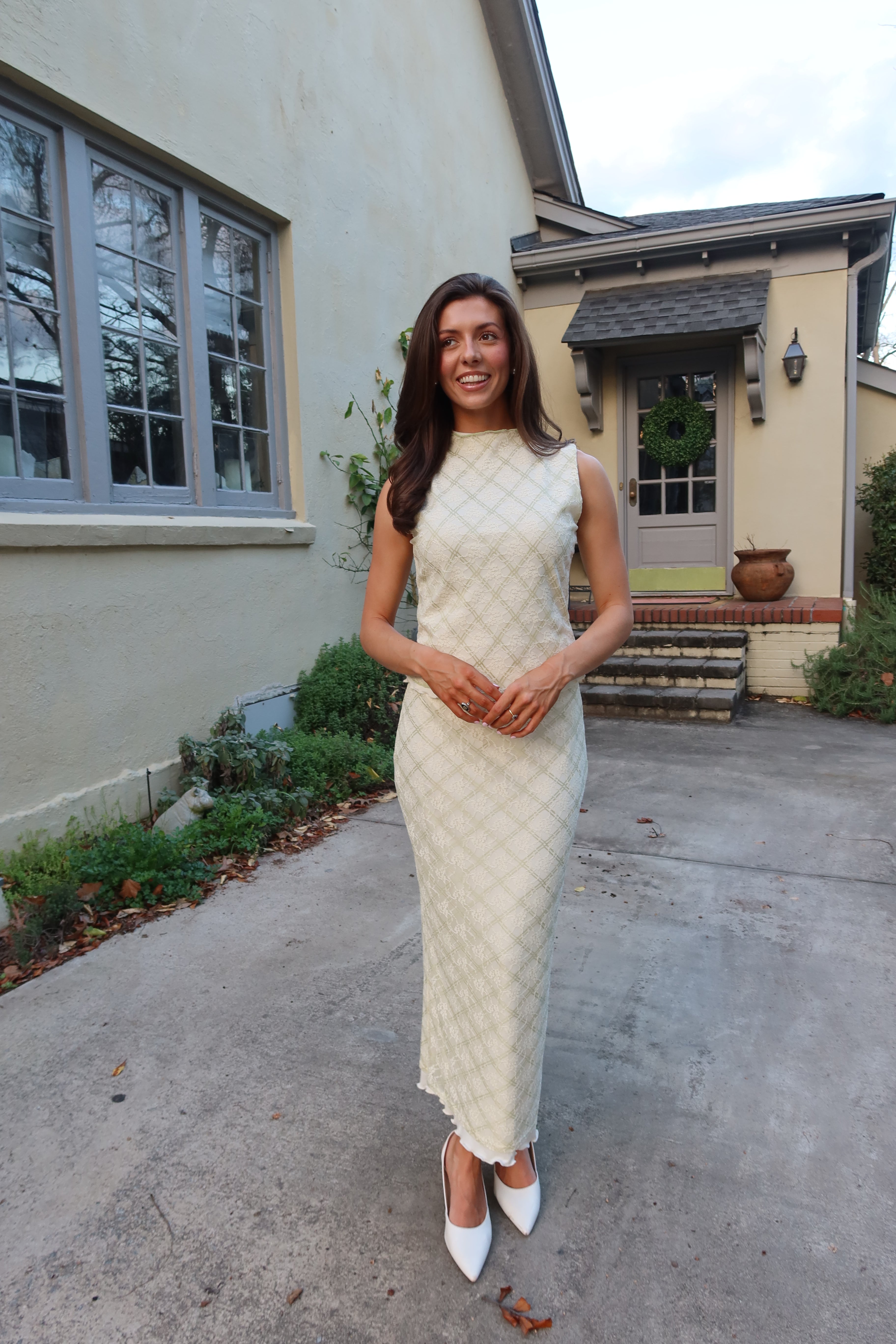 Picnic at the Manor Set Midi Skirt- Cream/Green