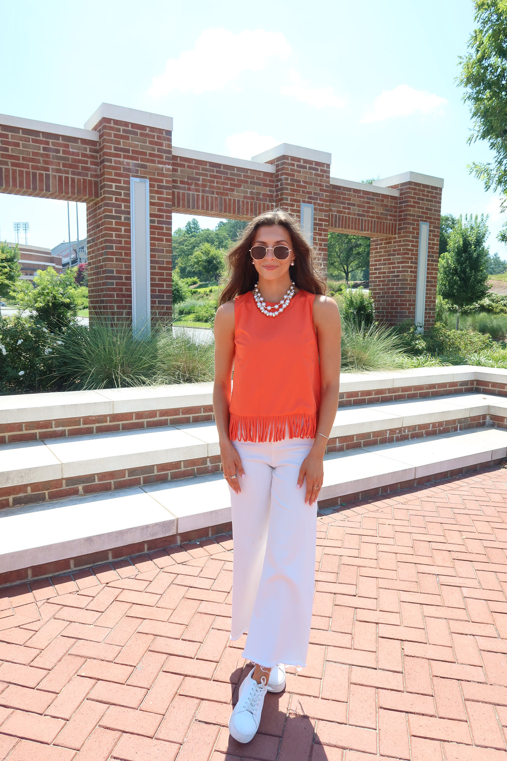 First Down Fringe Top- Orange