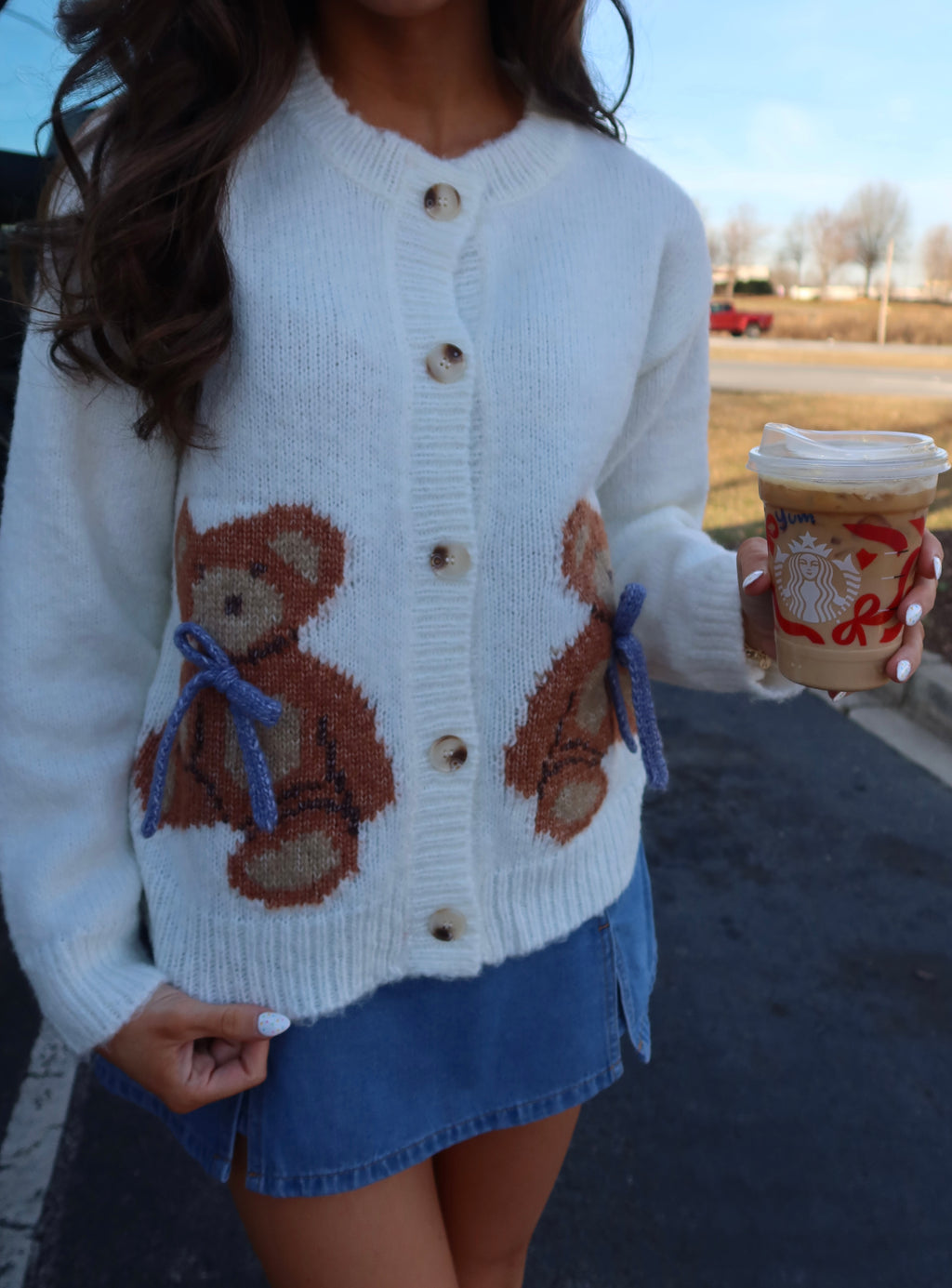Luv U Beary Much Teddy Cardigan- White/Blue