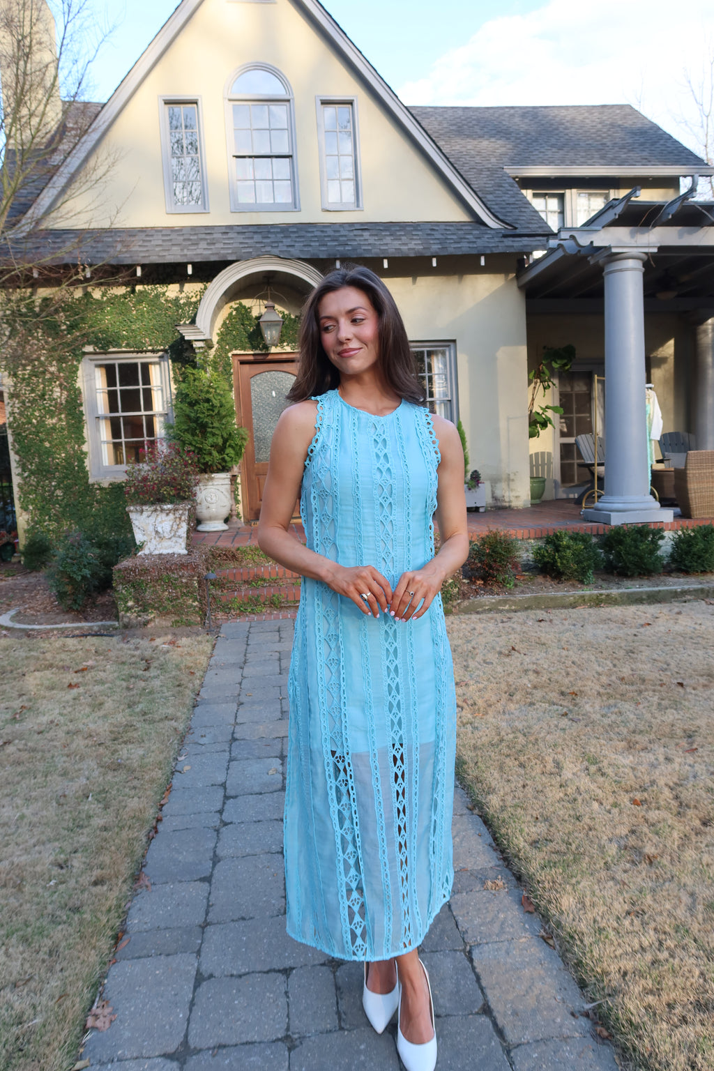 Tea at the Terrace Midi Dress- Sky Blue