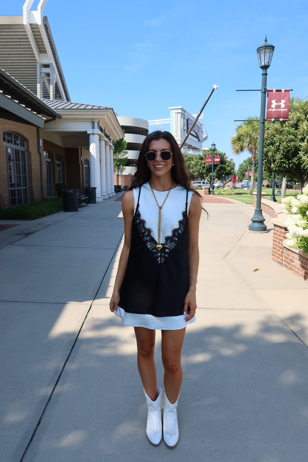 Downtown Mini Dress- White/Black