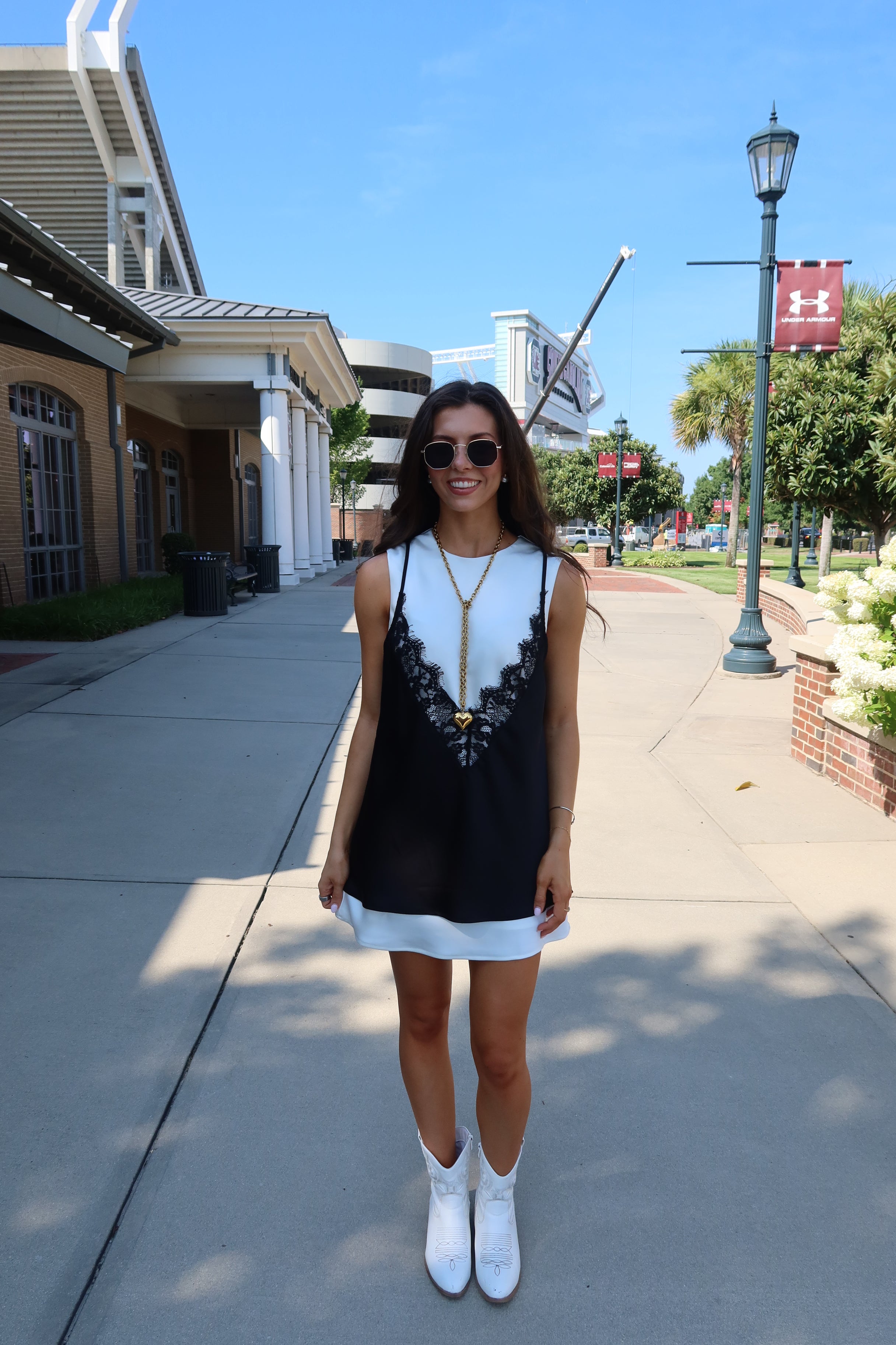 Downtown Mini Dress- White/Black