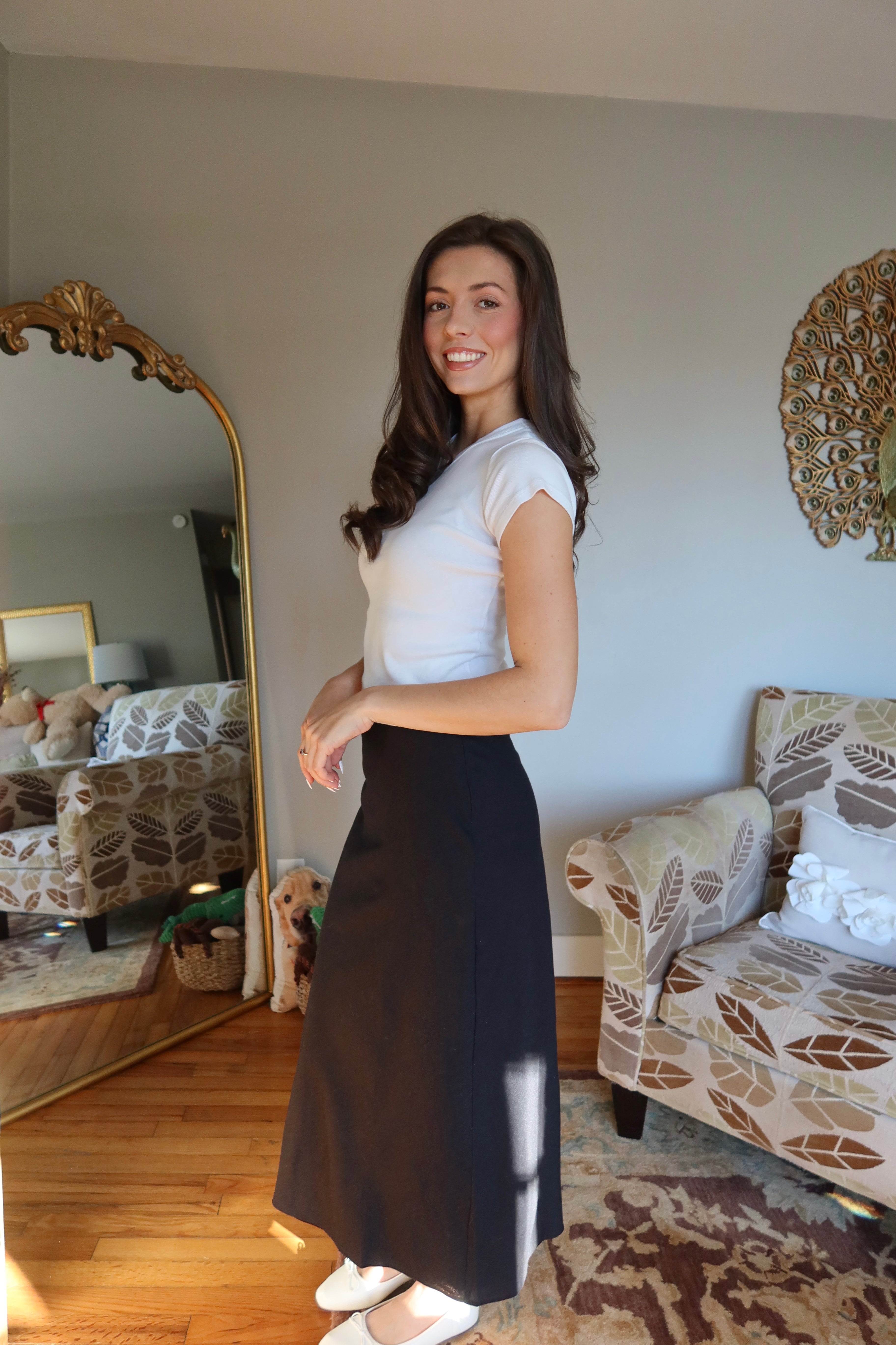 Linen Midi Skirt- Black