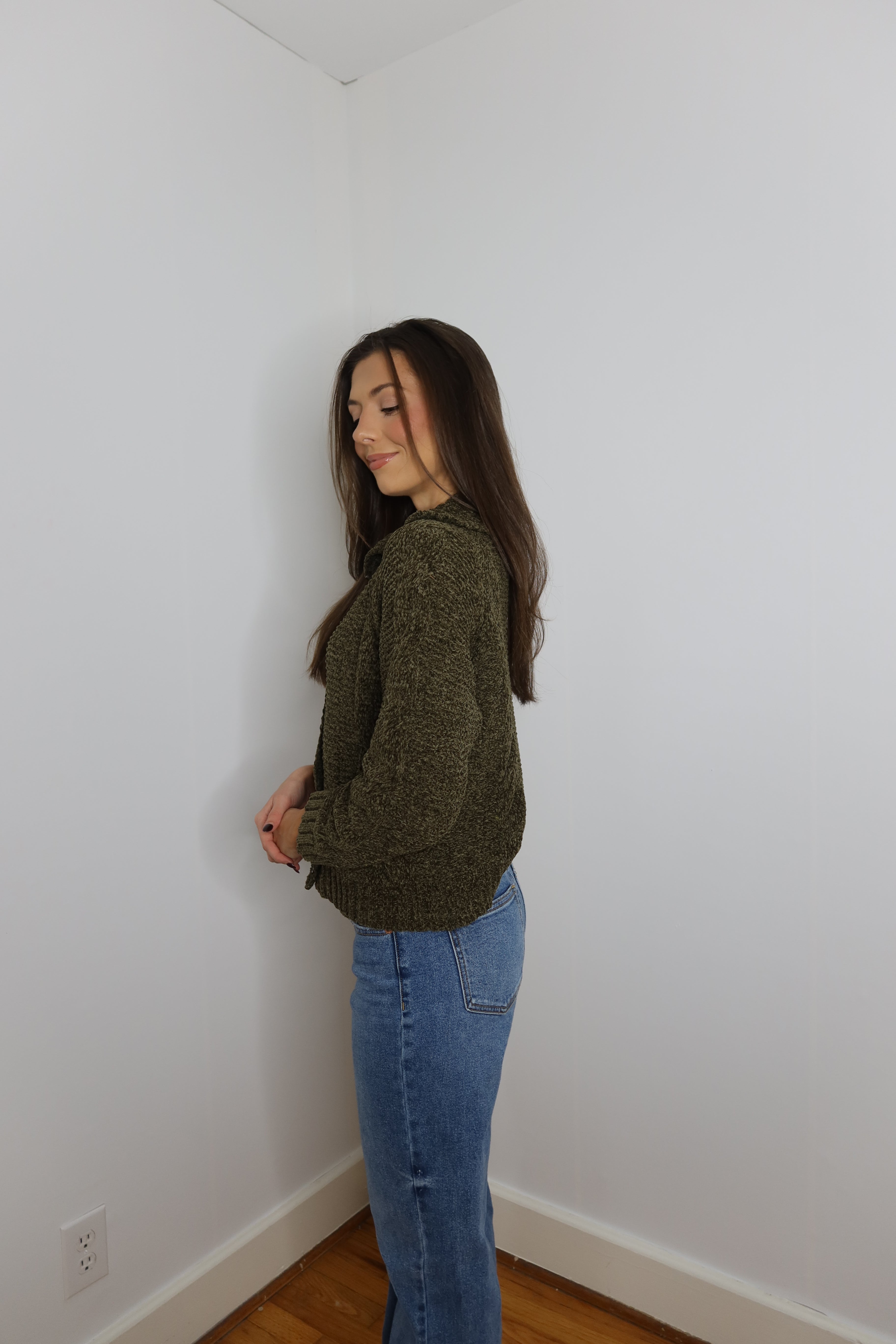 Janie Collar Cardigan- Olive