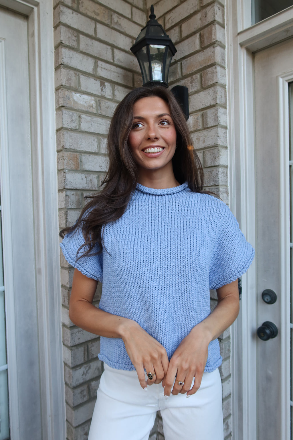 Mallory Chunky Knit Sweater- Sky Blue