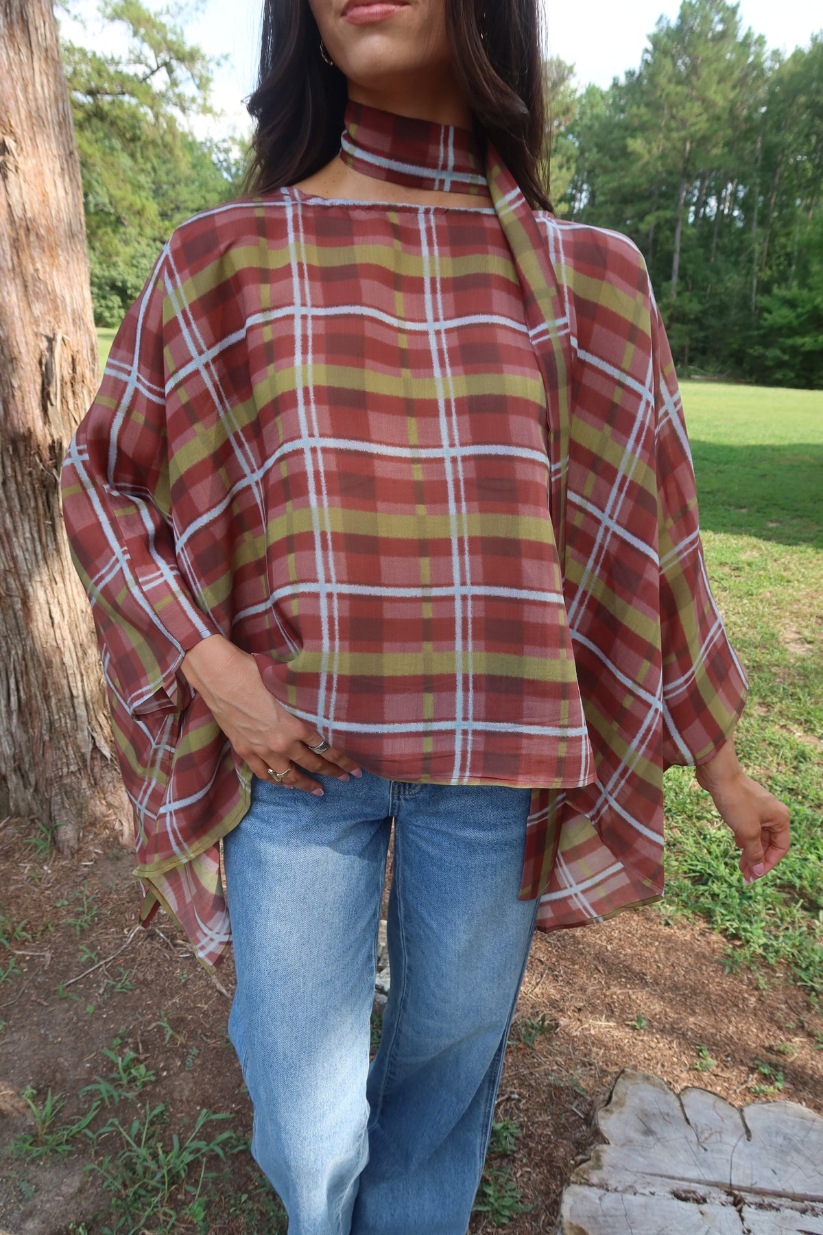 Clara Plaid Scarf Top- Multi