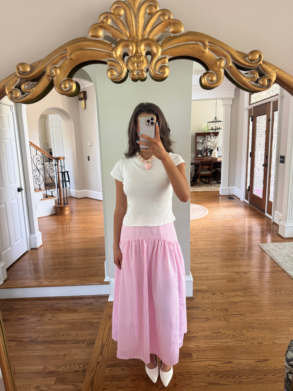Pink Lemonade Striped Maxi Skirt- Pink/White