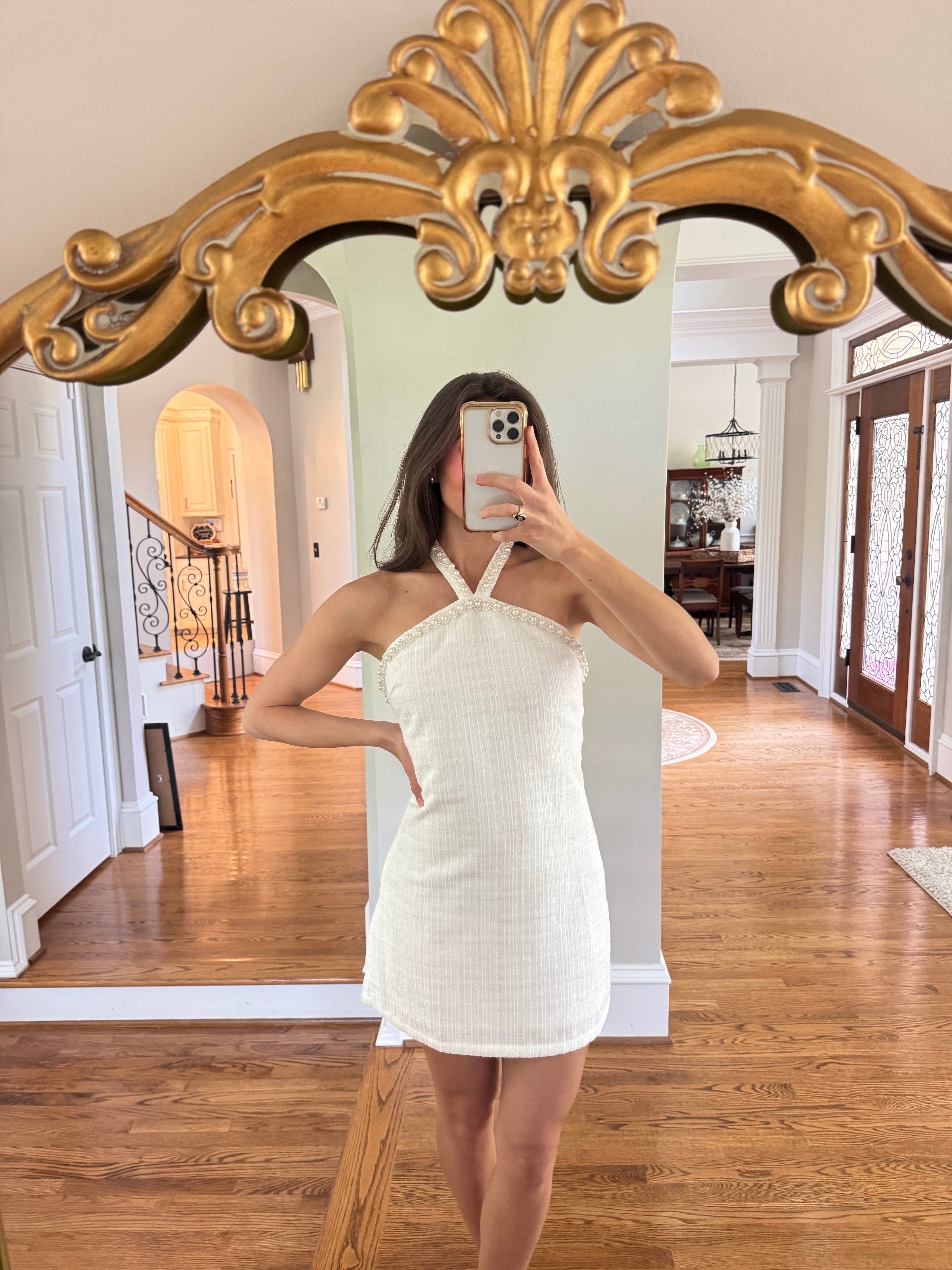 Pretty in Pearls Mini Dress- White