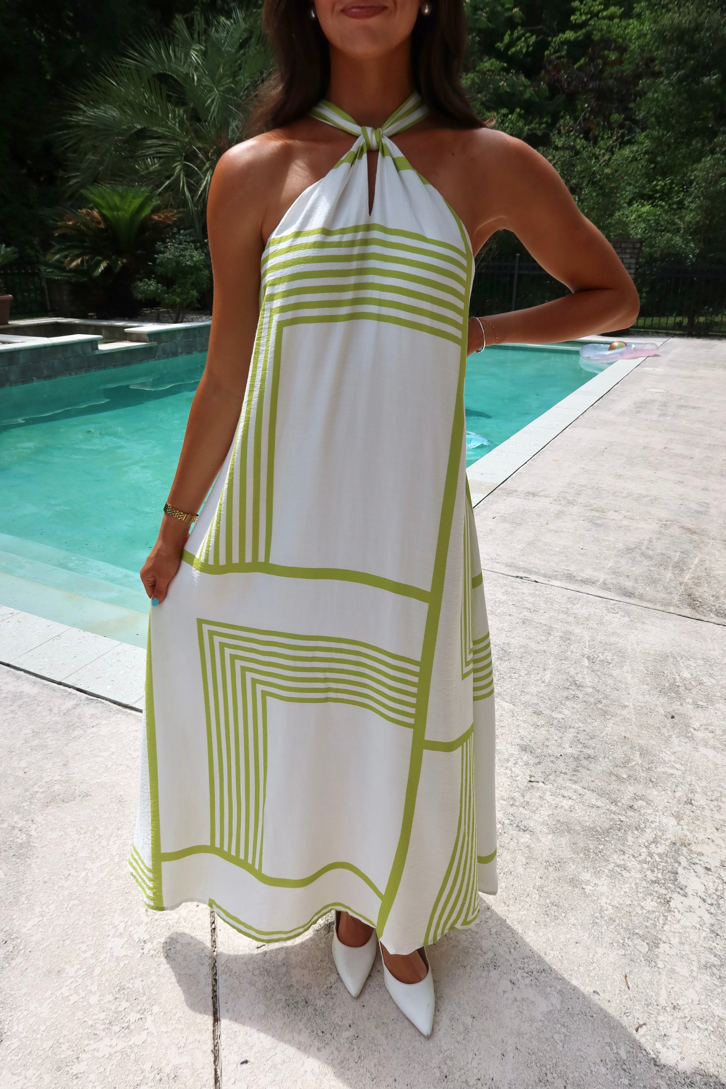 Montego Maxi Dress- White/Green
