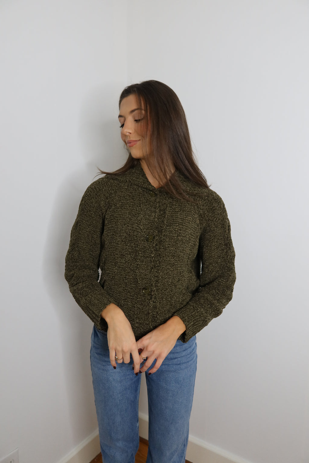 Janie Collar Cardigan- Olive