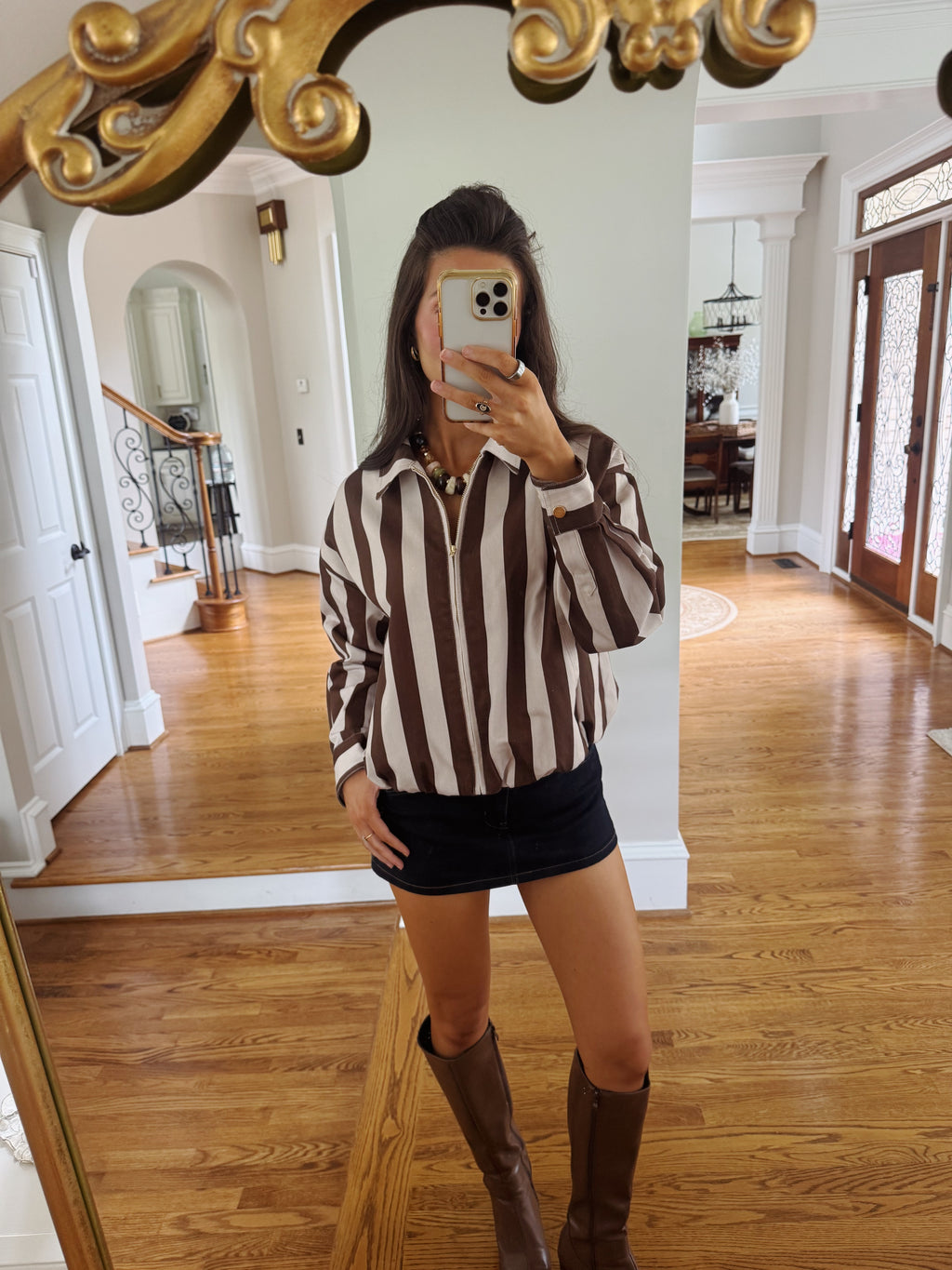 Cinnamon Oat Stripe Jacket- Brown/Oat