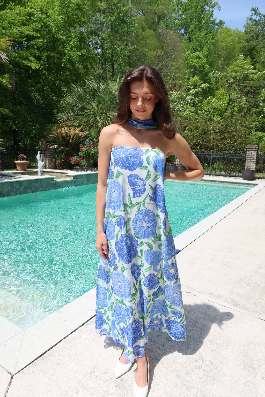 Cape Cod Scarf Maxi Dress- Blue
