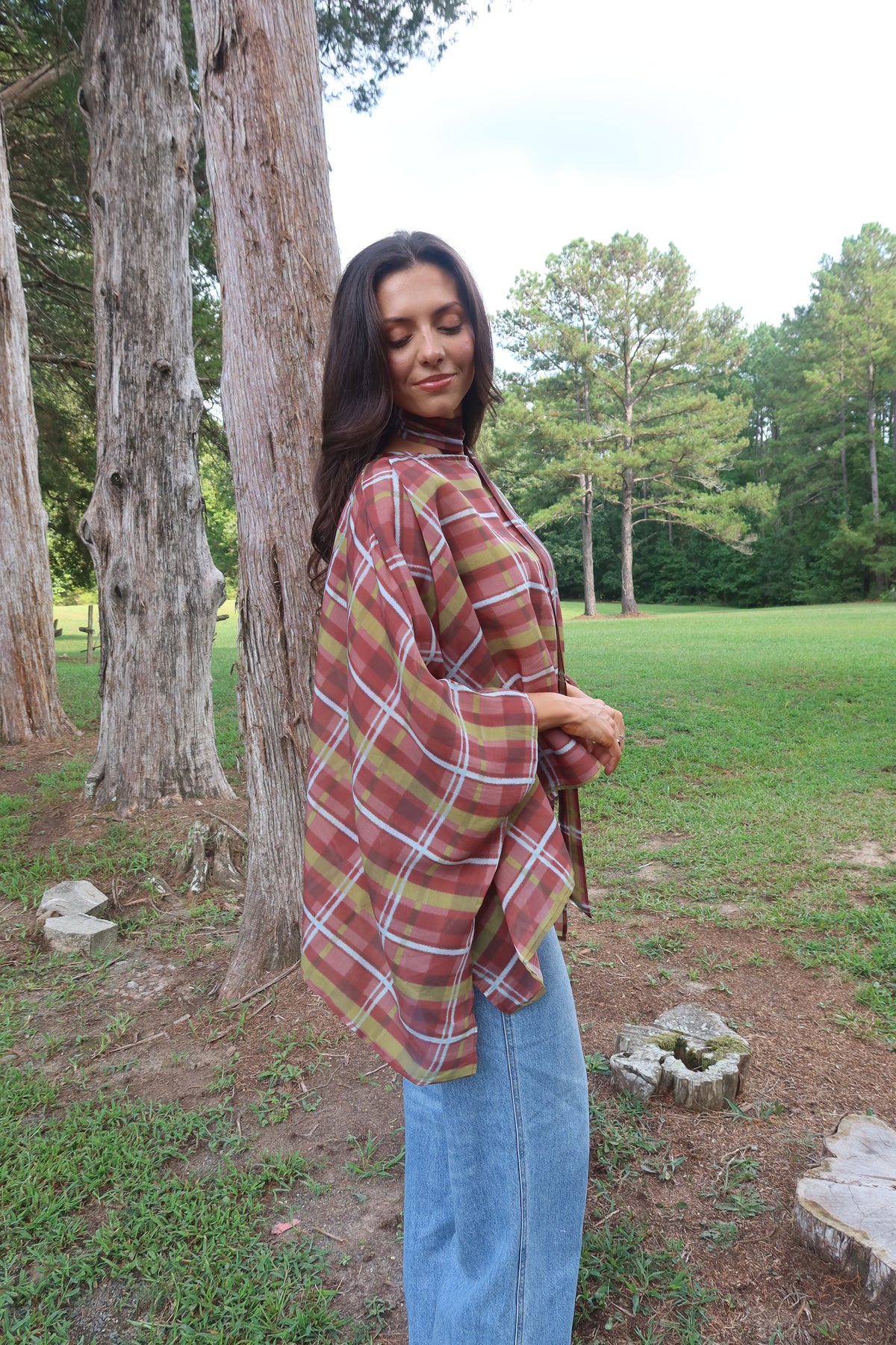 Clara Plaid Scarf Top- Multi