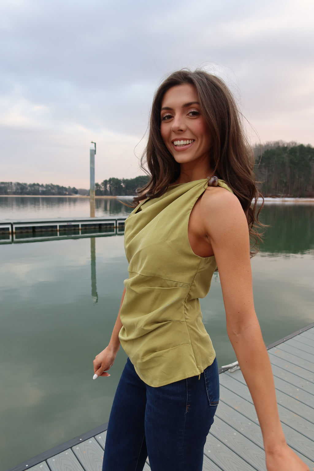 Meadow Twisted Bead Top- Chartreuse