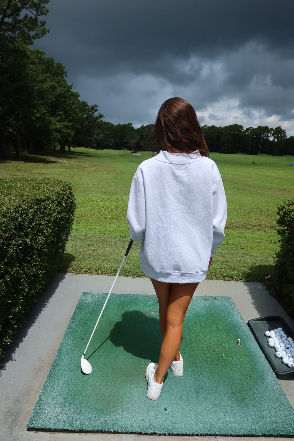 Tee Time Teddy Sweatshirt- Pearl Grey