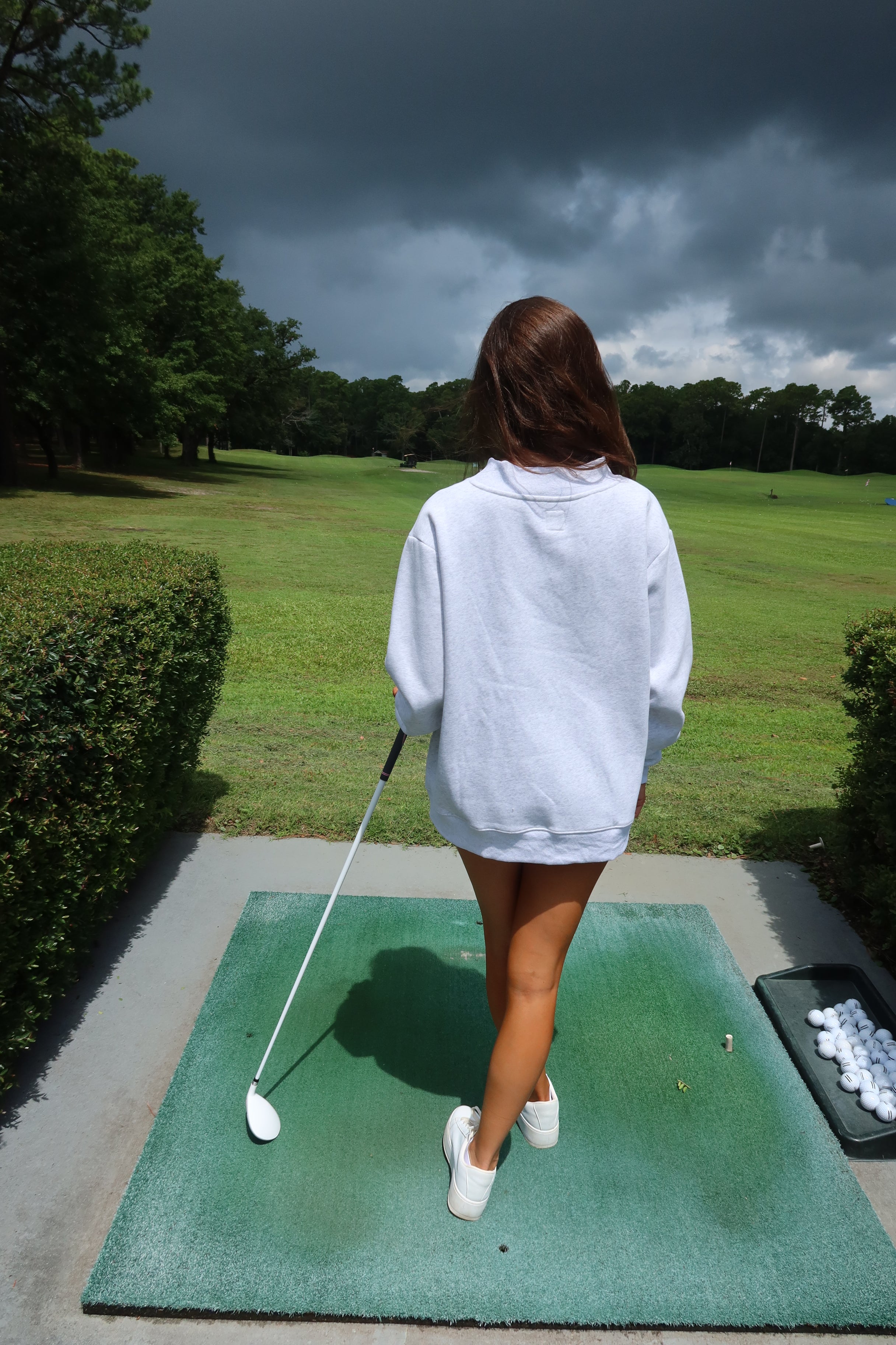 Tee Time Teddy Sweatshirt- Pearl Grey