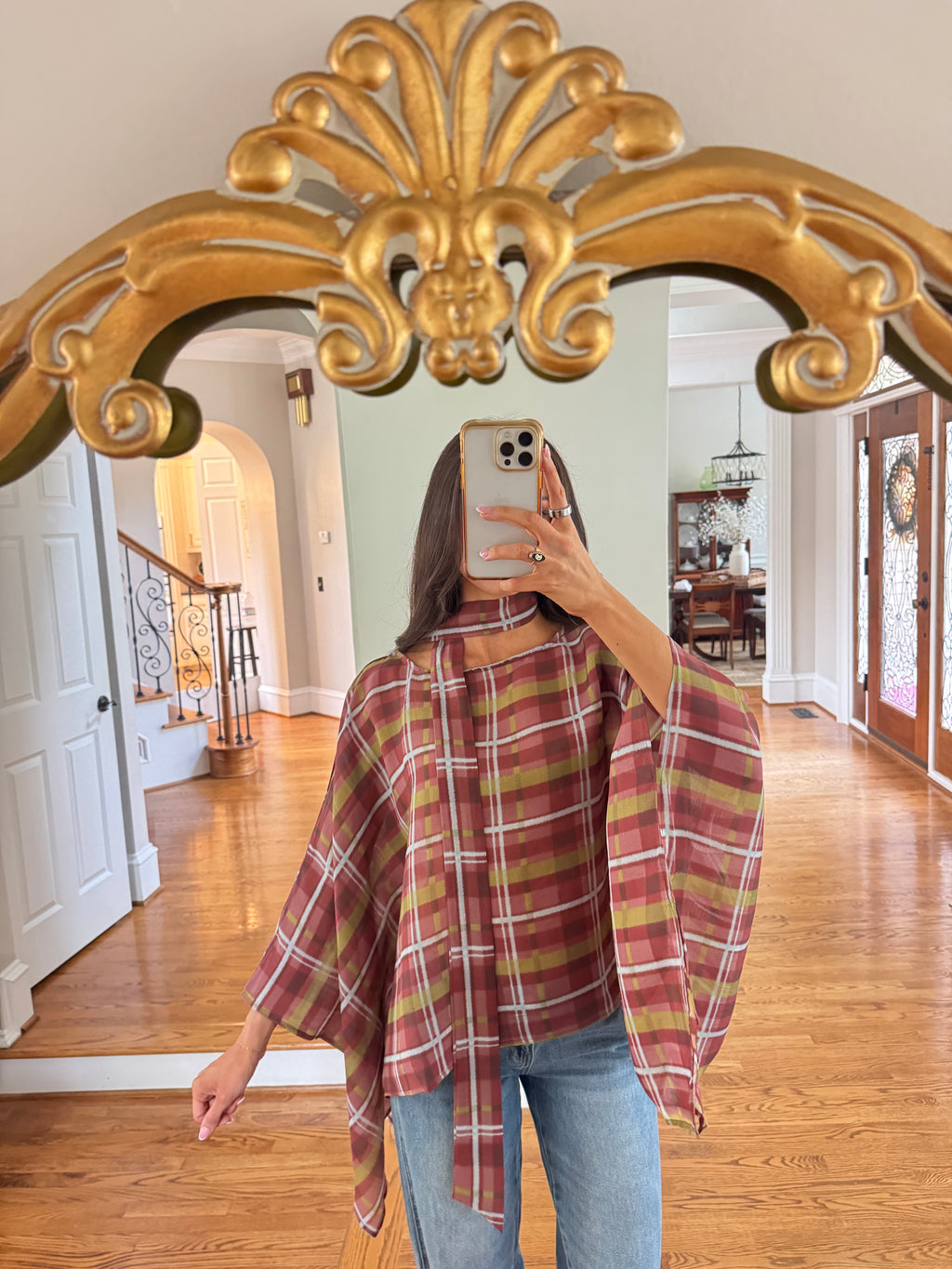 Clara Plaid Scarf Top- Multi