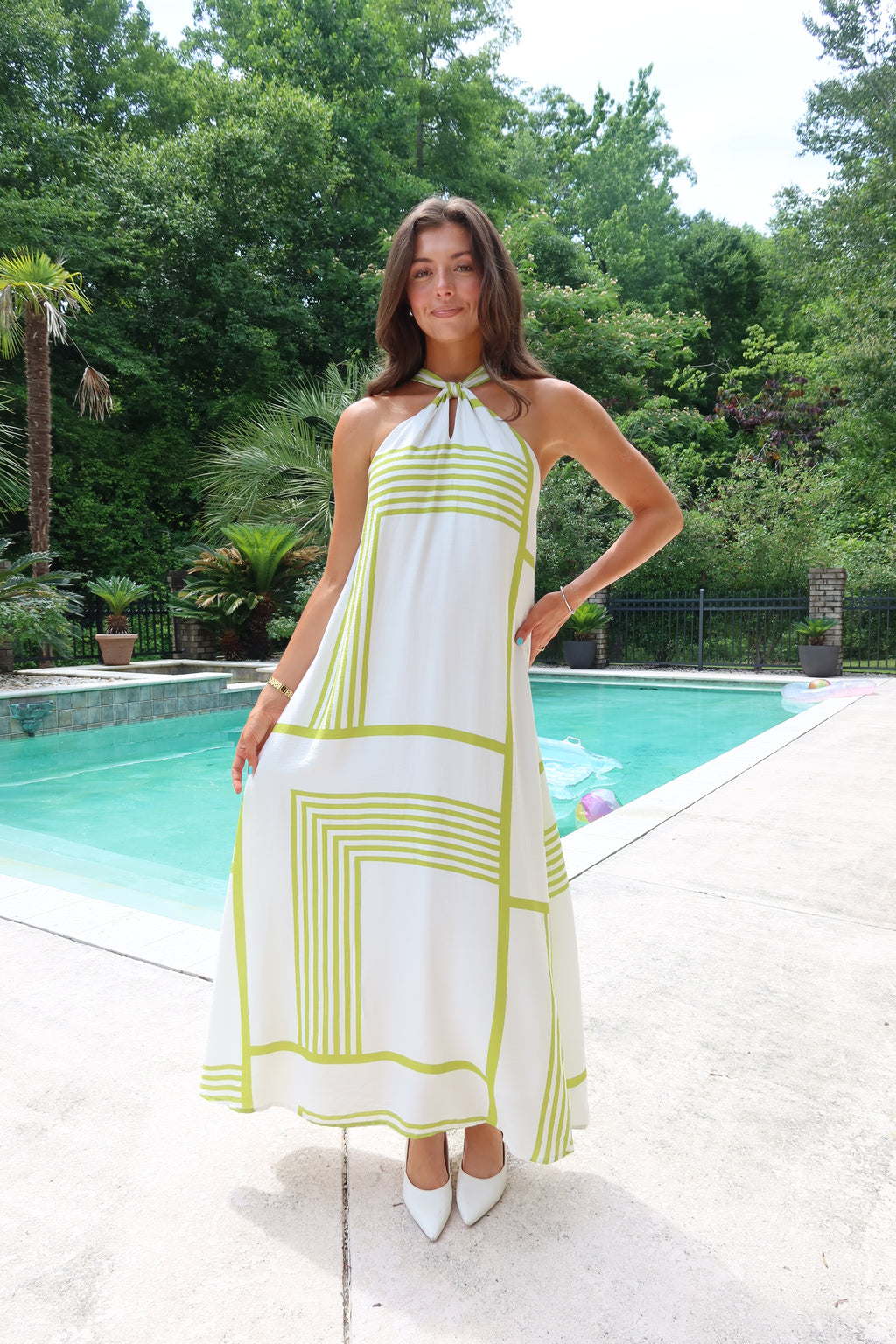 Montego Maxi Dress- White/Green