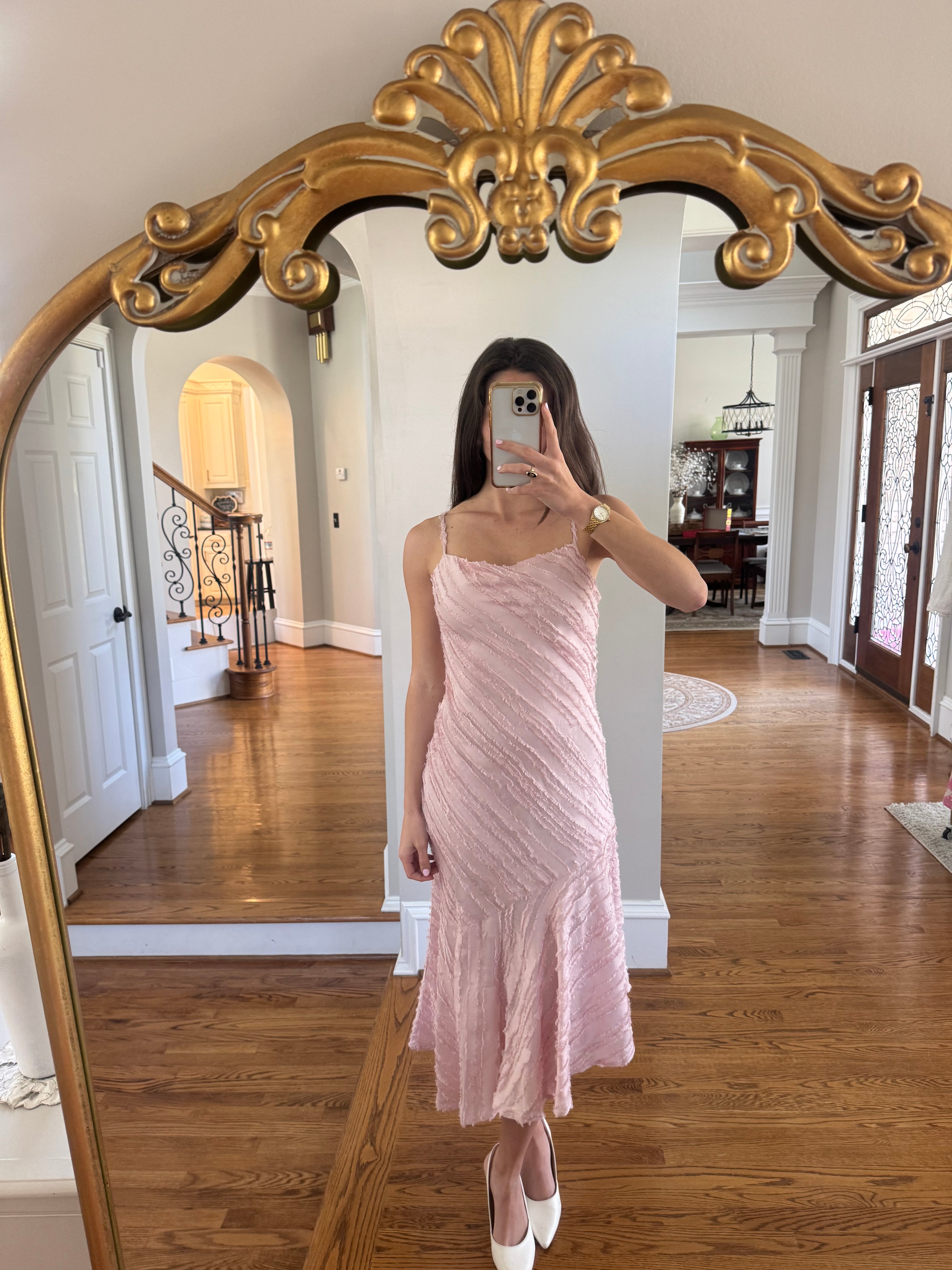 Garden Party Waltz Midi Dress- Rose Pink