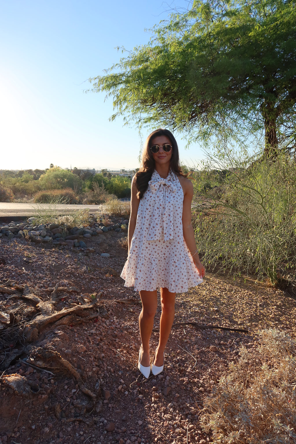 Pink Prairie Floral Dress- Off White/Pink