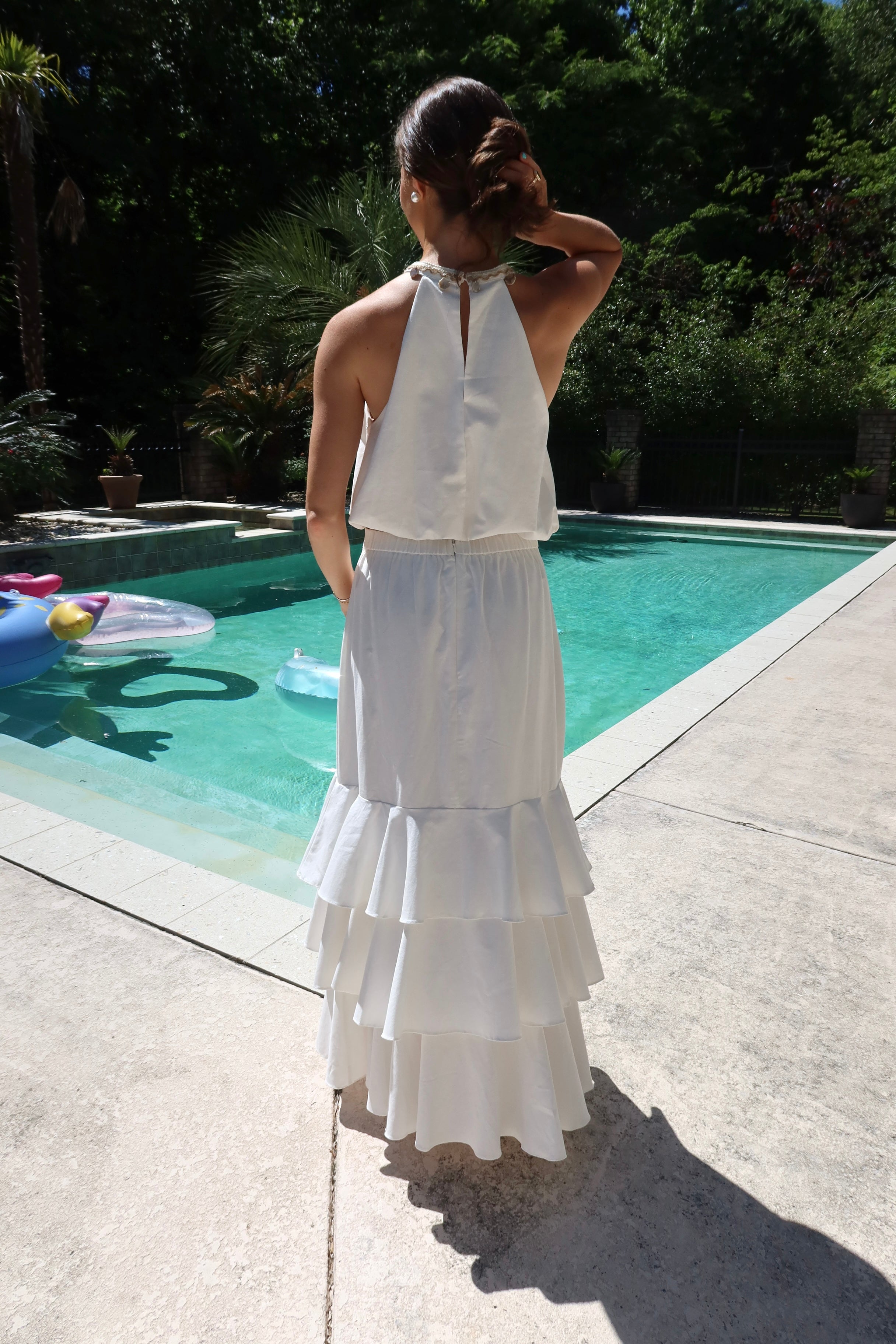Seashell Ruffled Maxi Skirt- White