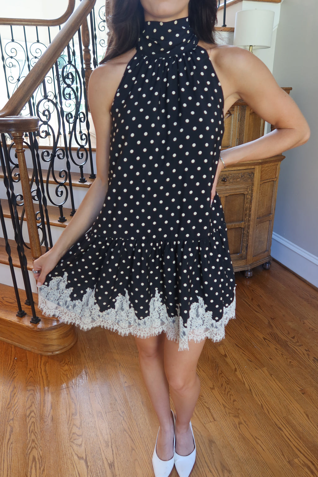 Polka Dot Romance Mini Dress- Black/Ecru