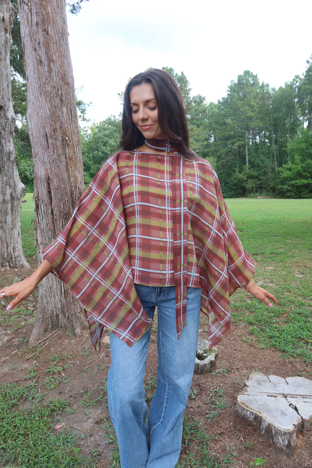 Clara Plaid Scarf Top- Multi