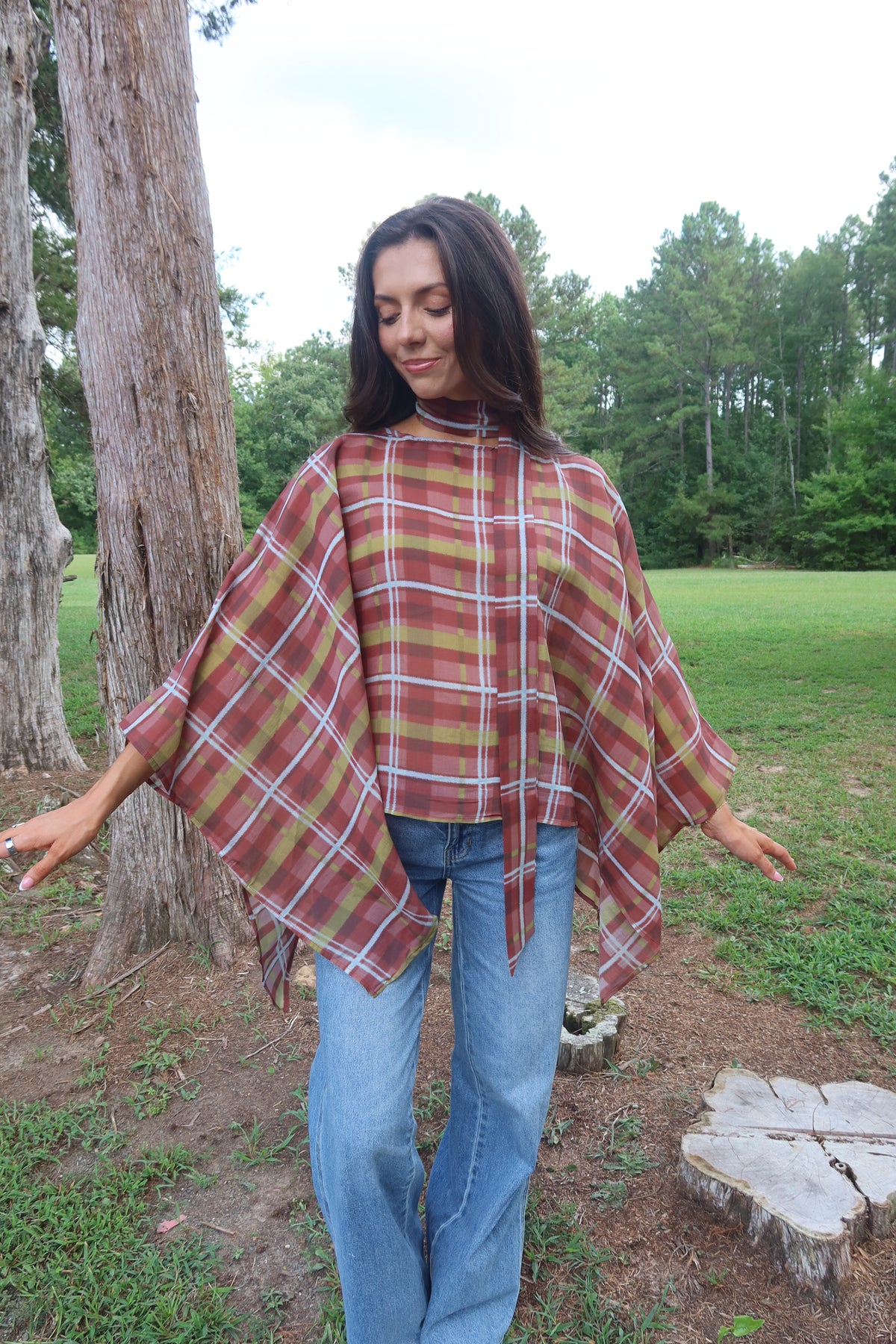 Clara Plaid Scarf Top- Multi