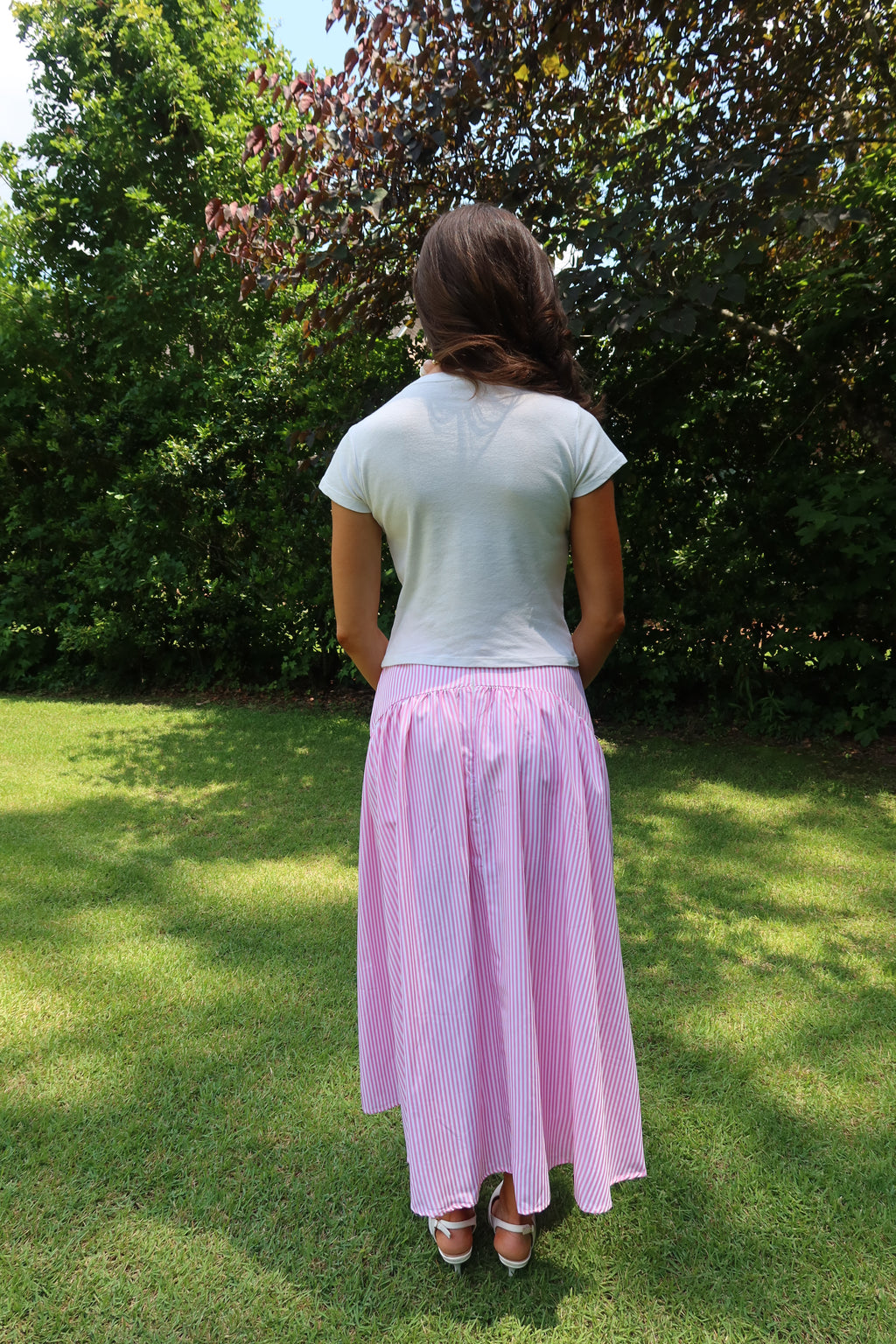 Pink Lemonade Striped Maxi Skirt- Pink/White