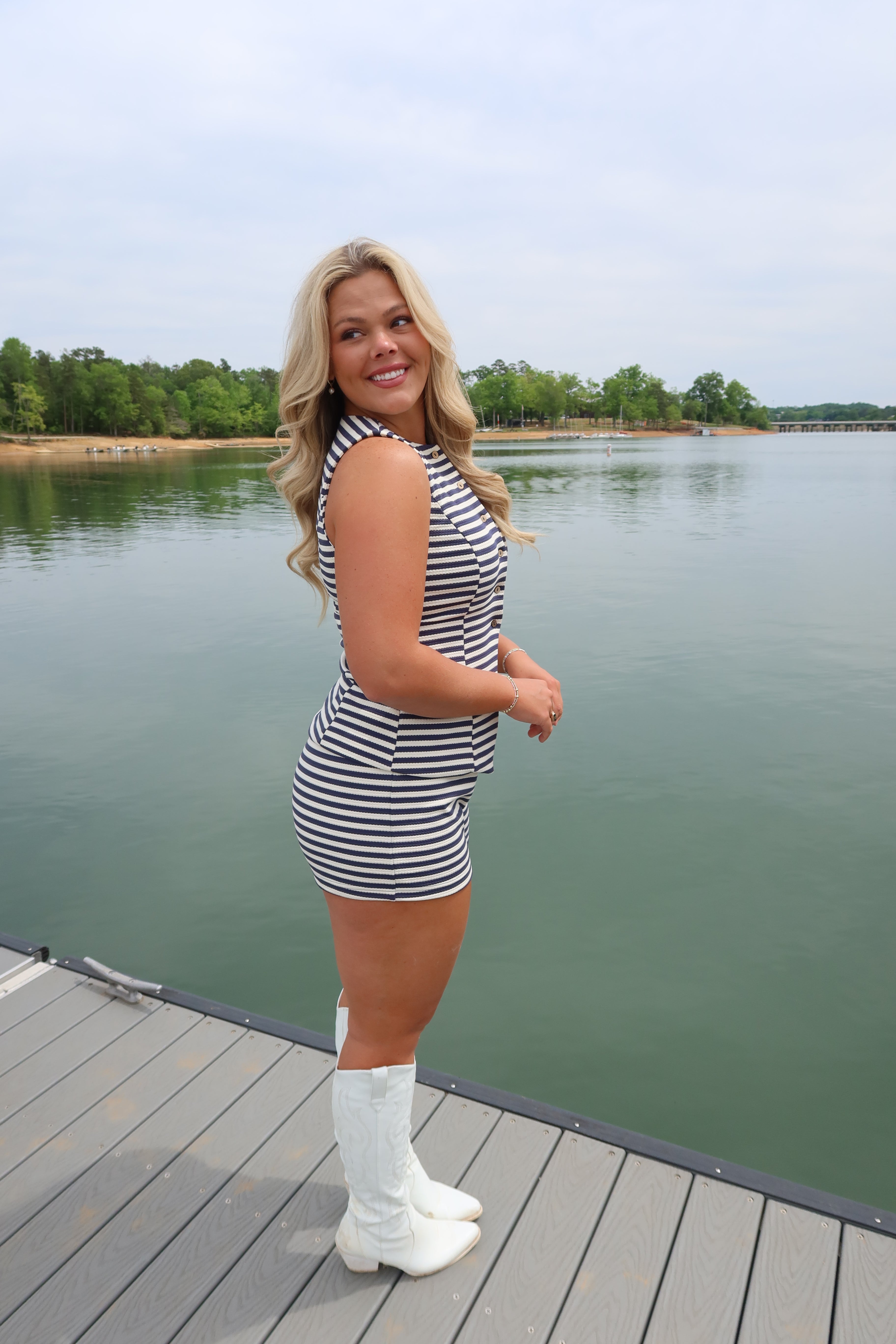 Boardwalk Set Top- Navy Stripe
