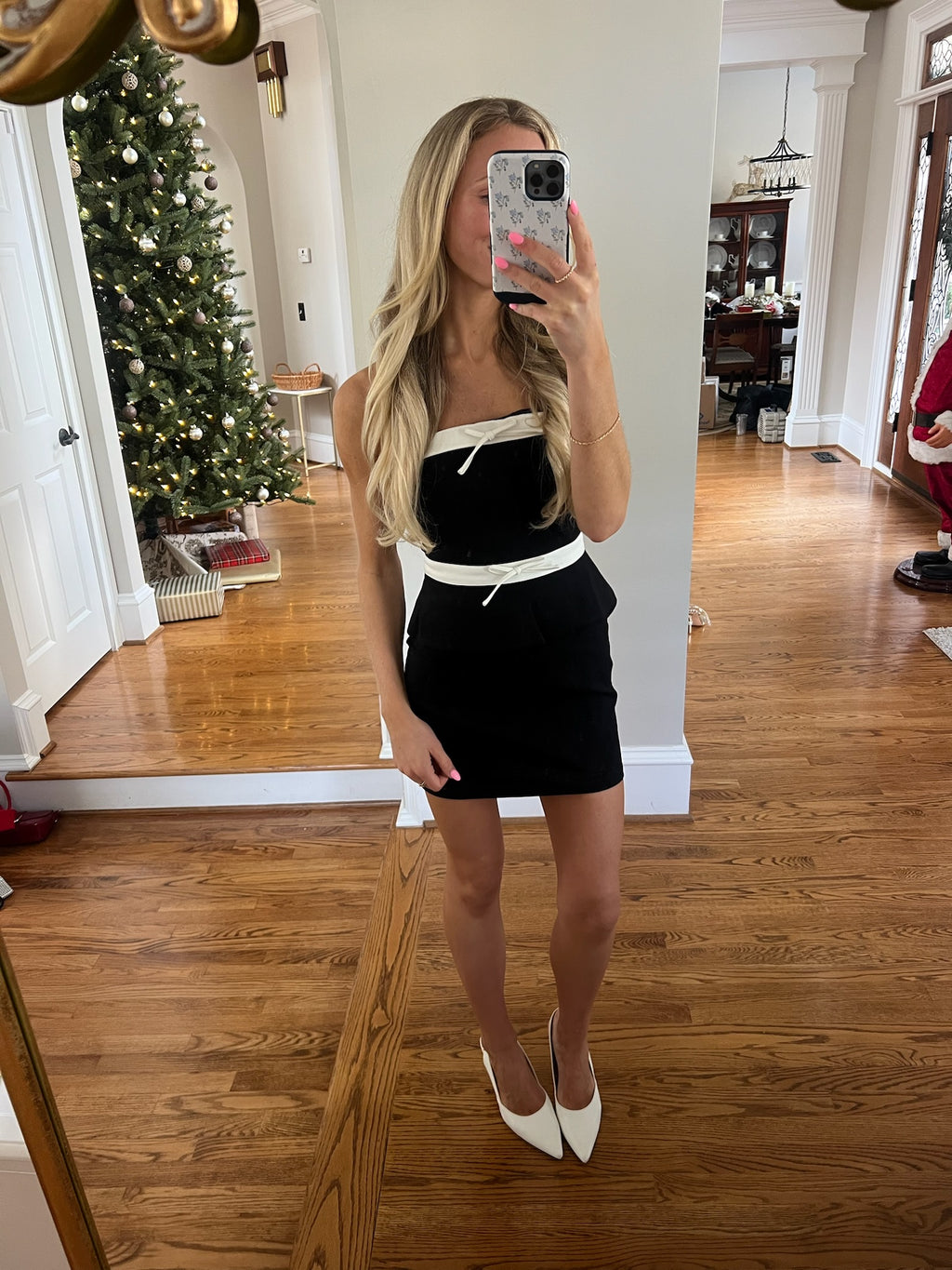 Coquette Bow Mini Dress- Black/White