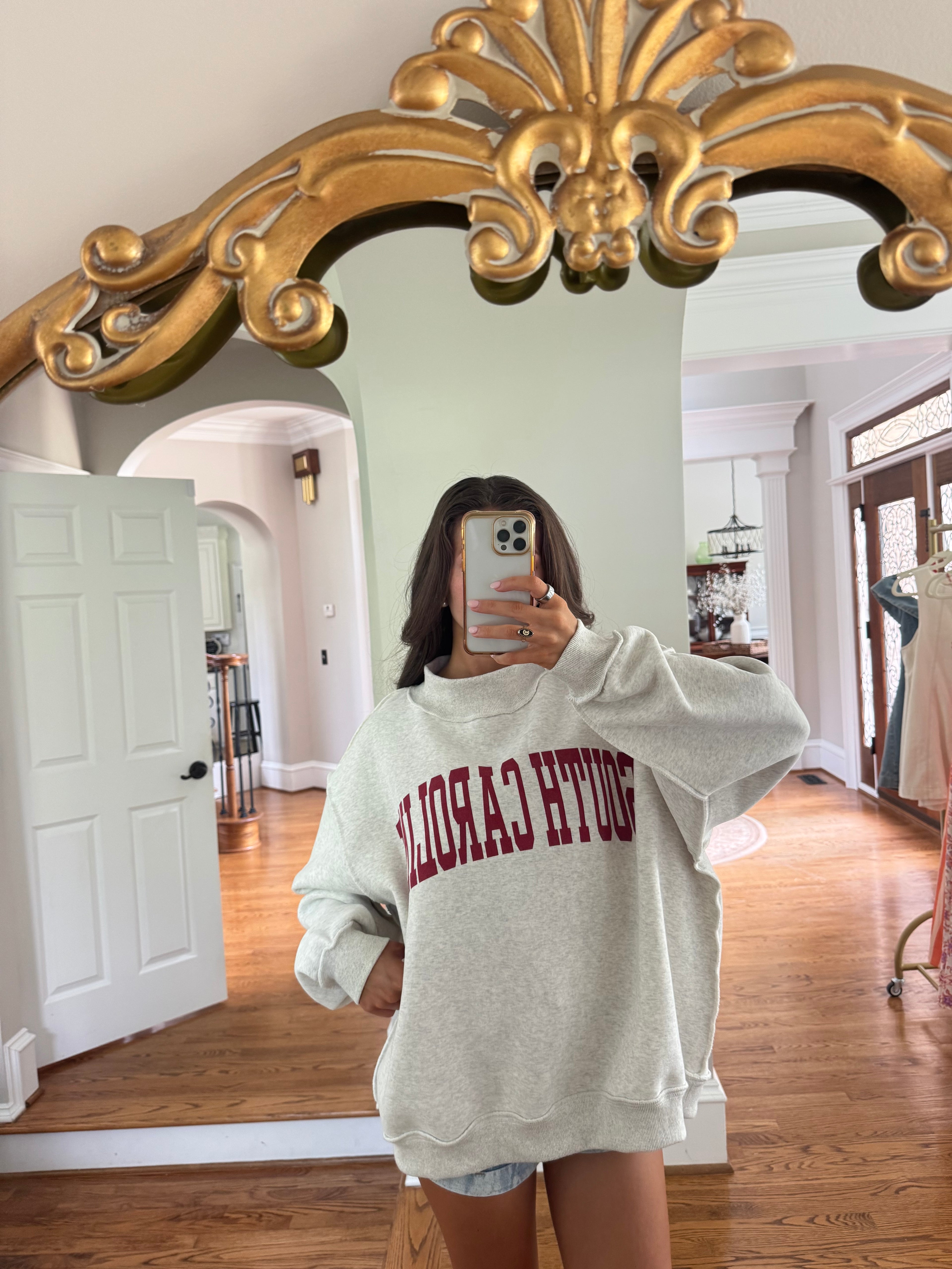 South Carolina/SC Reversible Sweatshirt- Ash Grey