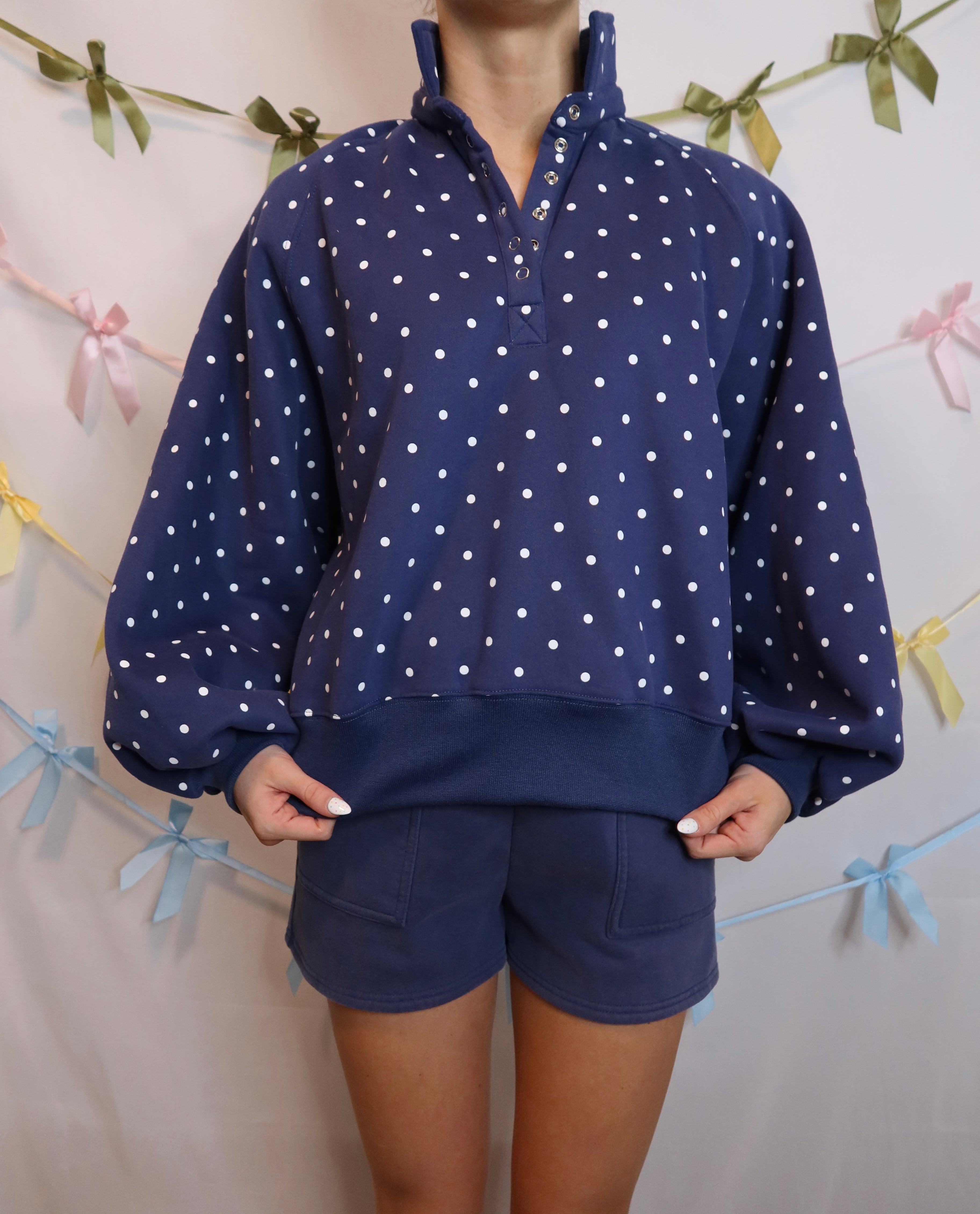 Carson Polka Dot Pullover- Navy