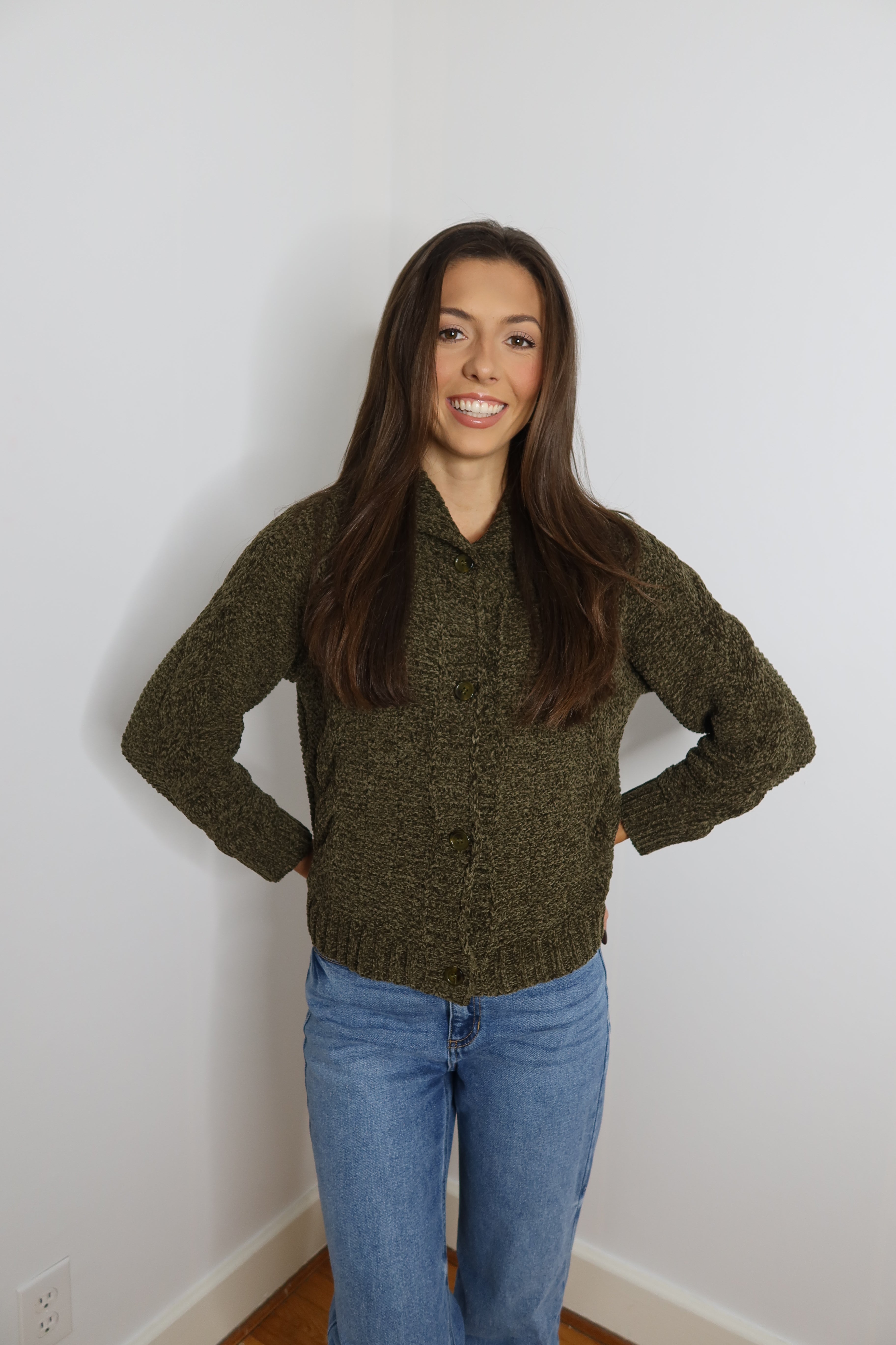 Janie Collar Cardigan- Olive