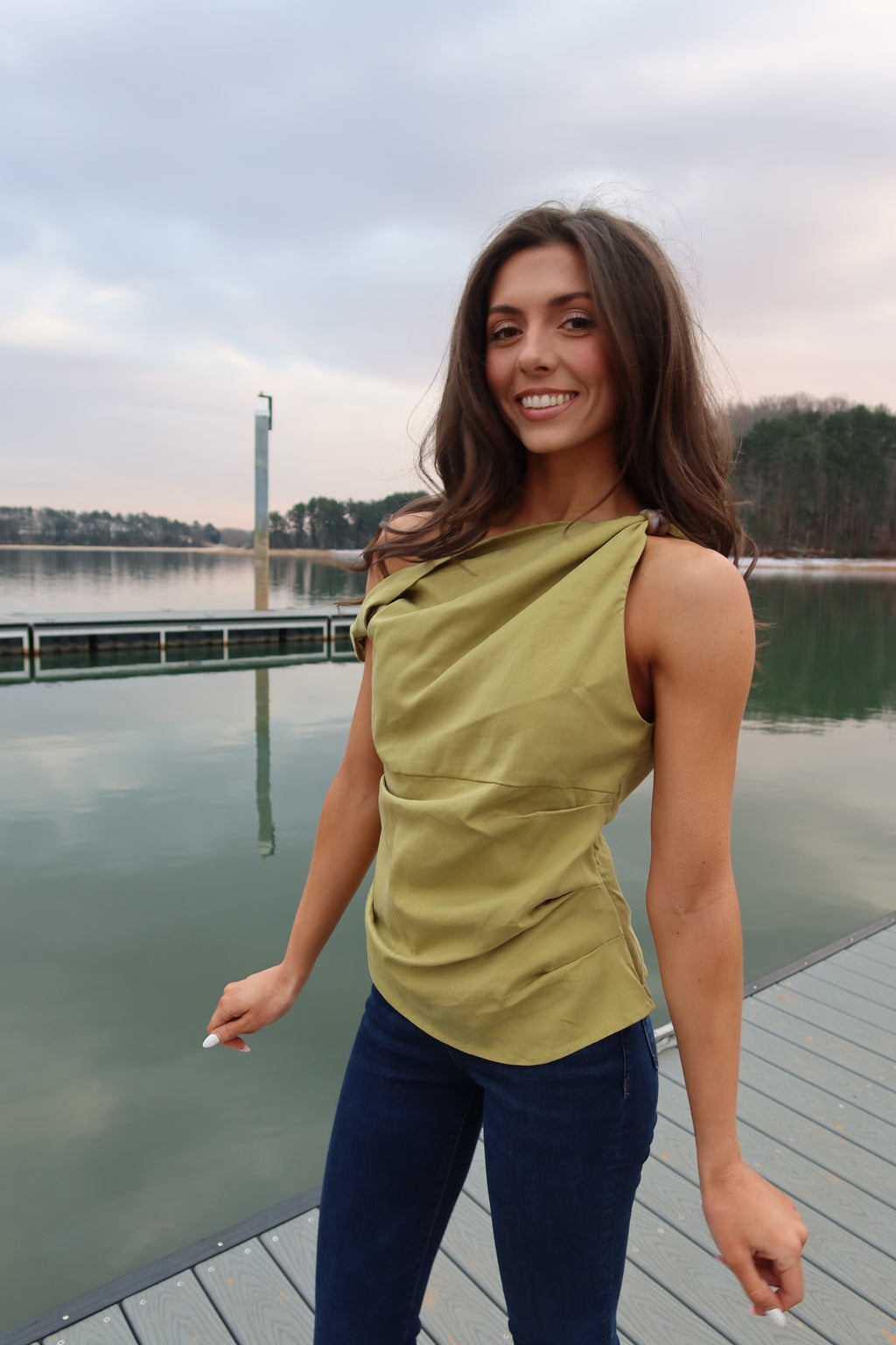 Meadow Twisted Bead Top- Chartreuse