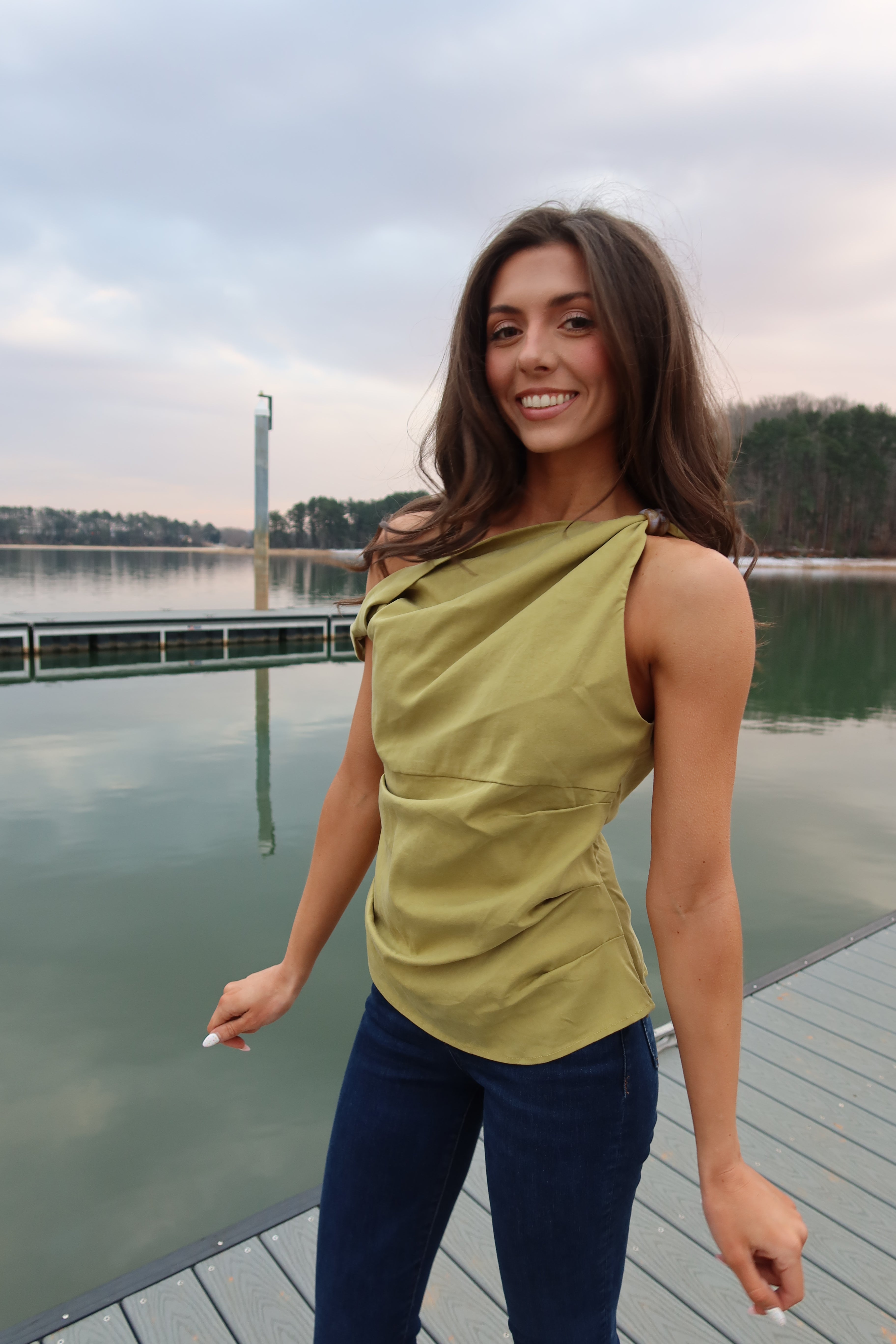 Meadow Twisted Bead Top- Chartreuse