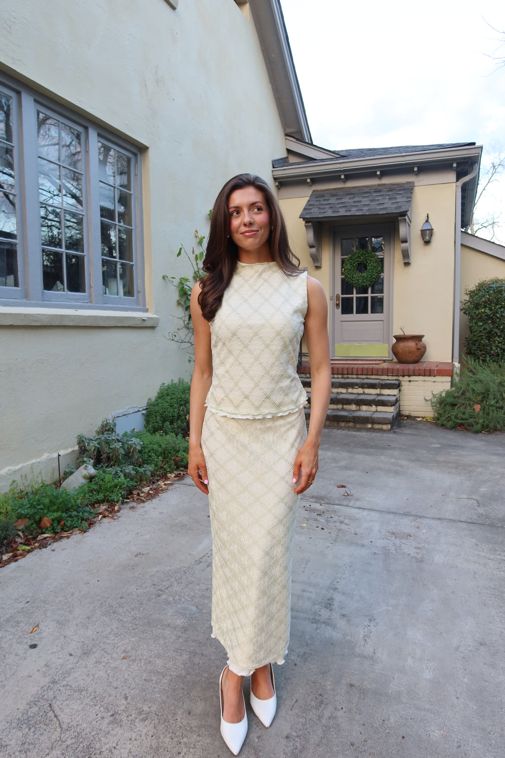 Picnic at the Manor Set Top- Cream/Green
