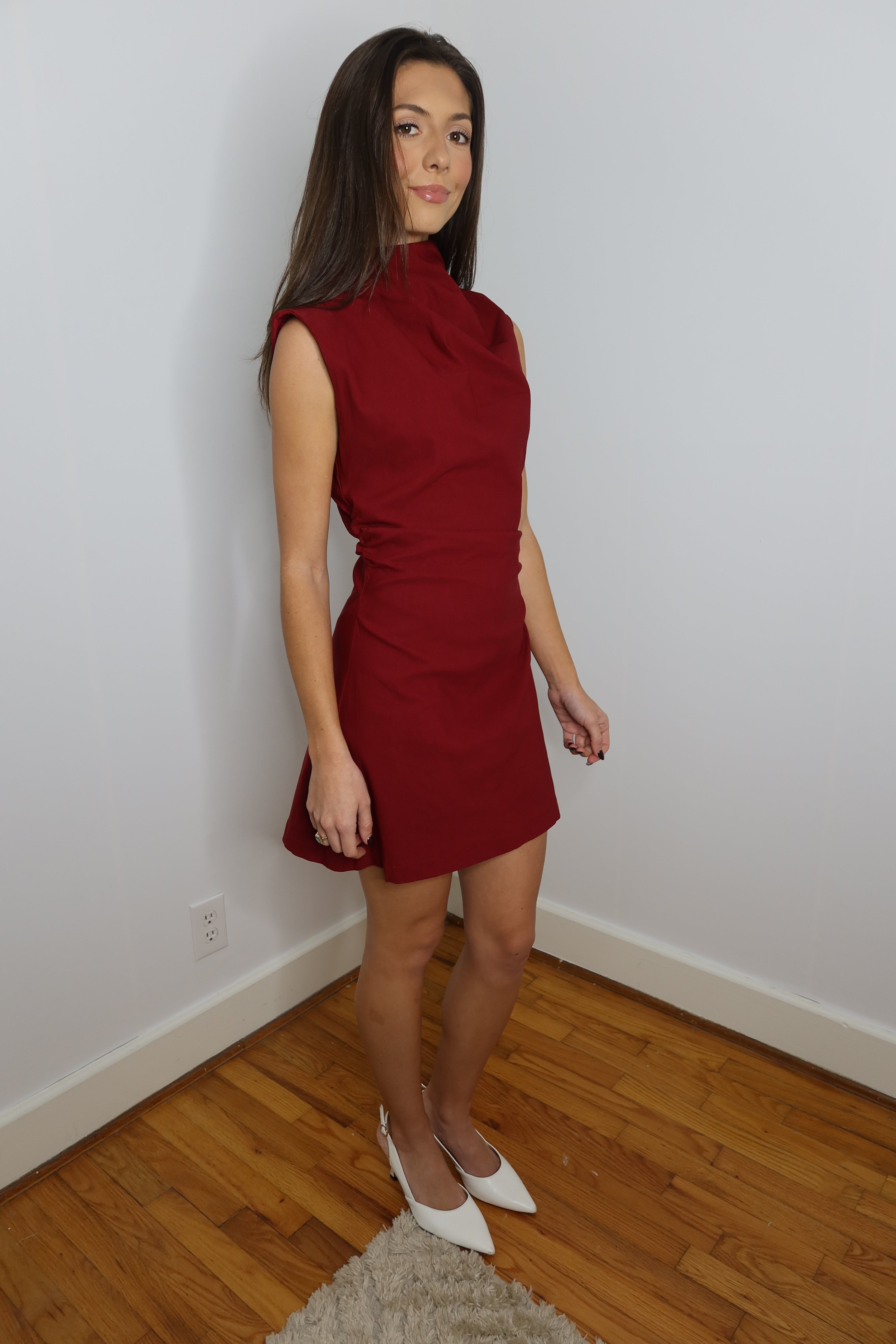 Merry Mockneck Mini Dress- Burgundy
