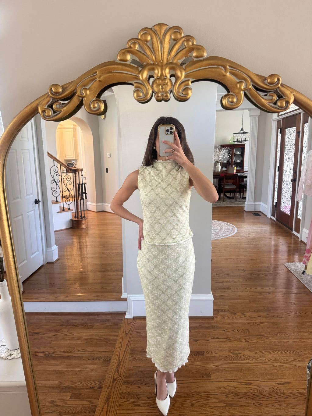 Picnic at the Manor Set Top- Cream/Green